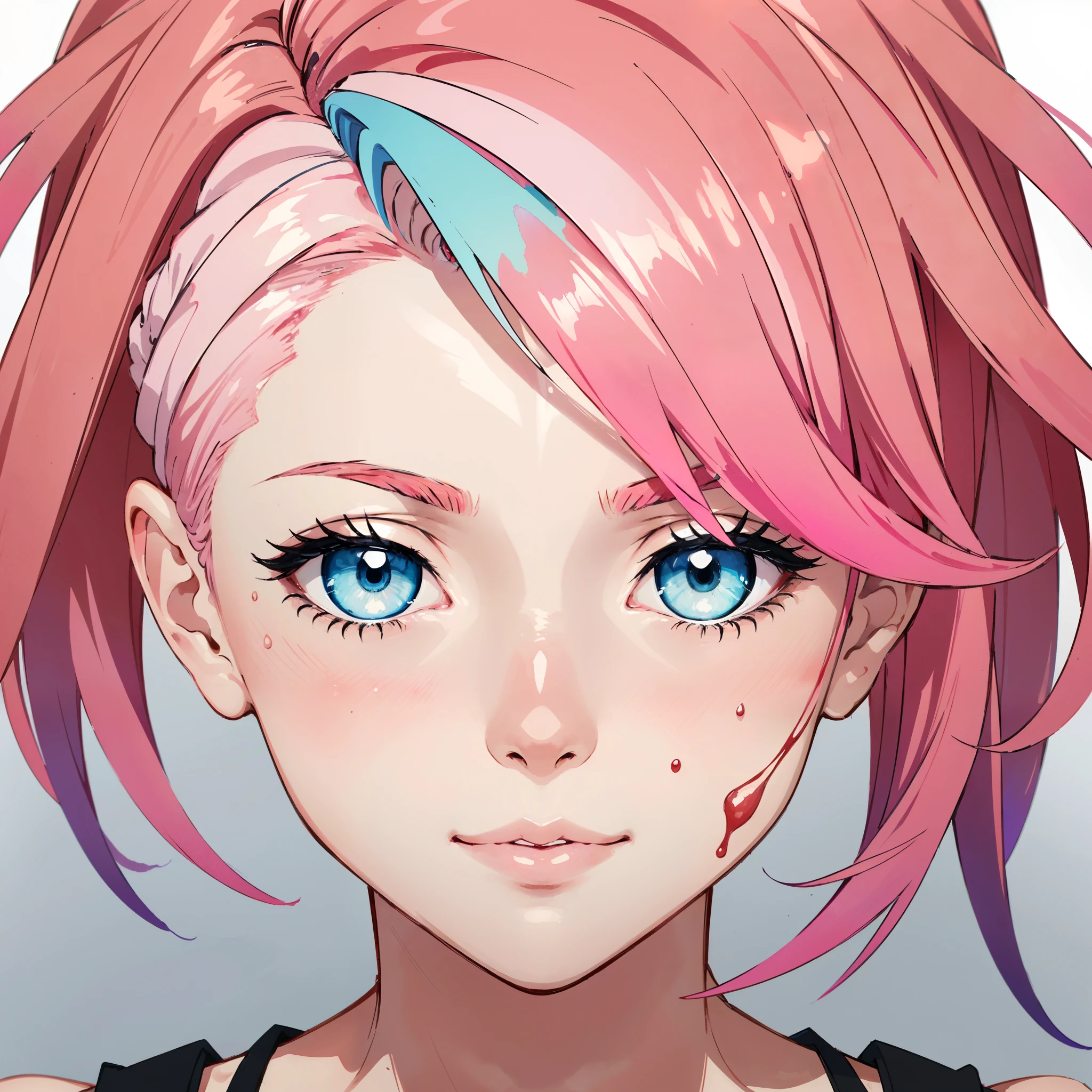 absurdres, expressive beautiful portrait, ((abstract portrait)), ((painting mature face)), ((((colored gradient skin)))), blood, bloody splat, ((color splash, explosion)), ((glowing skin)), wet, sweat, watercolor,
(mature video game avatar, symmetry (mature face), detailed mature face, (mature) clear facial features, (mature) close-up shot), modern, futuristic, gradient hair,
(gradient background with vibrant colors),
(solo character with limited tone),
(illustration style, multi-layered and isometric),
(((dribbble style illustration with vivid pink hair))),
(clear and expressive eyes).