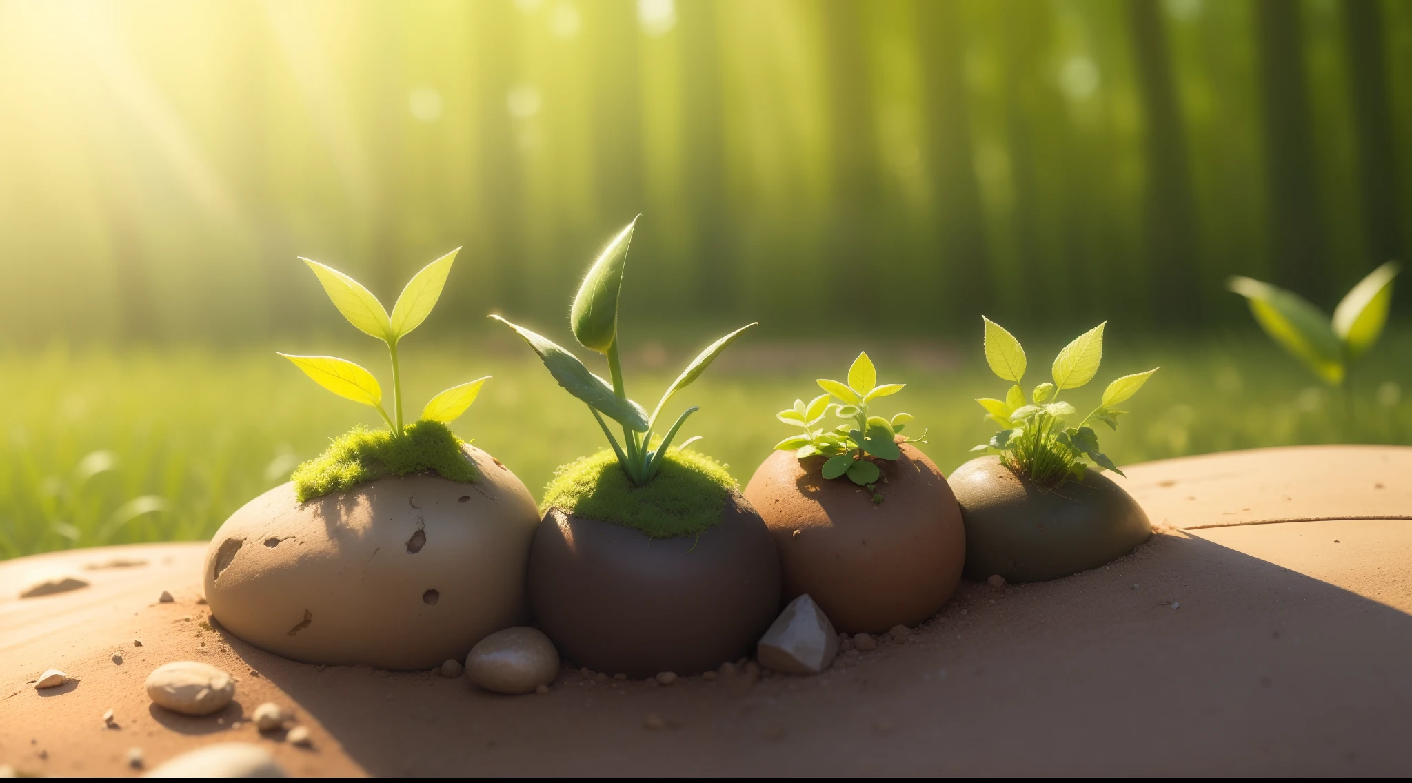 Freshly sprouted greenery growing in the sun.