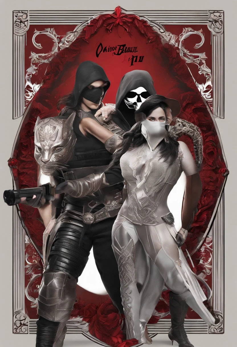 scarlet mortal kombat 11, roupa de couro militar preta, MASCARA DE CAVEIRA VERMELHA, MASCARA IMPONENTE, ROSTO COBERTO, MASCARA DE CAVEWIRA DE RUBI, cabelo VERMELHO, imponente, cabelo vermelho curto, cicatrizes no rosto (maior qualidade) (realista) (rosto realista)