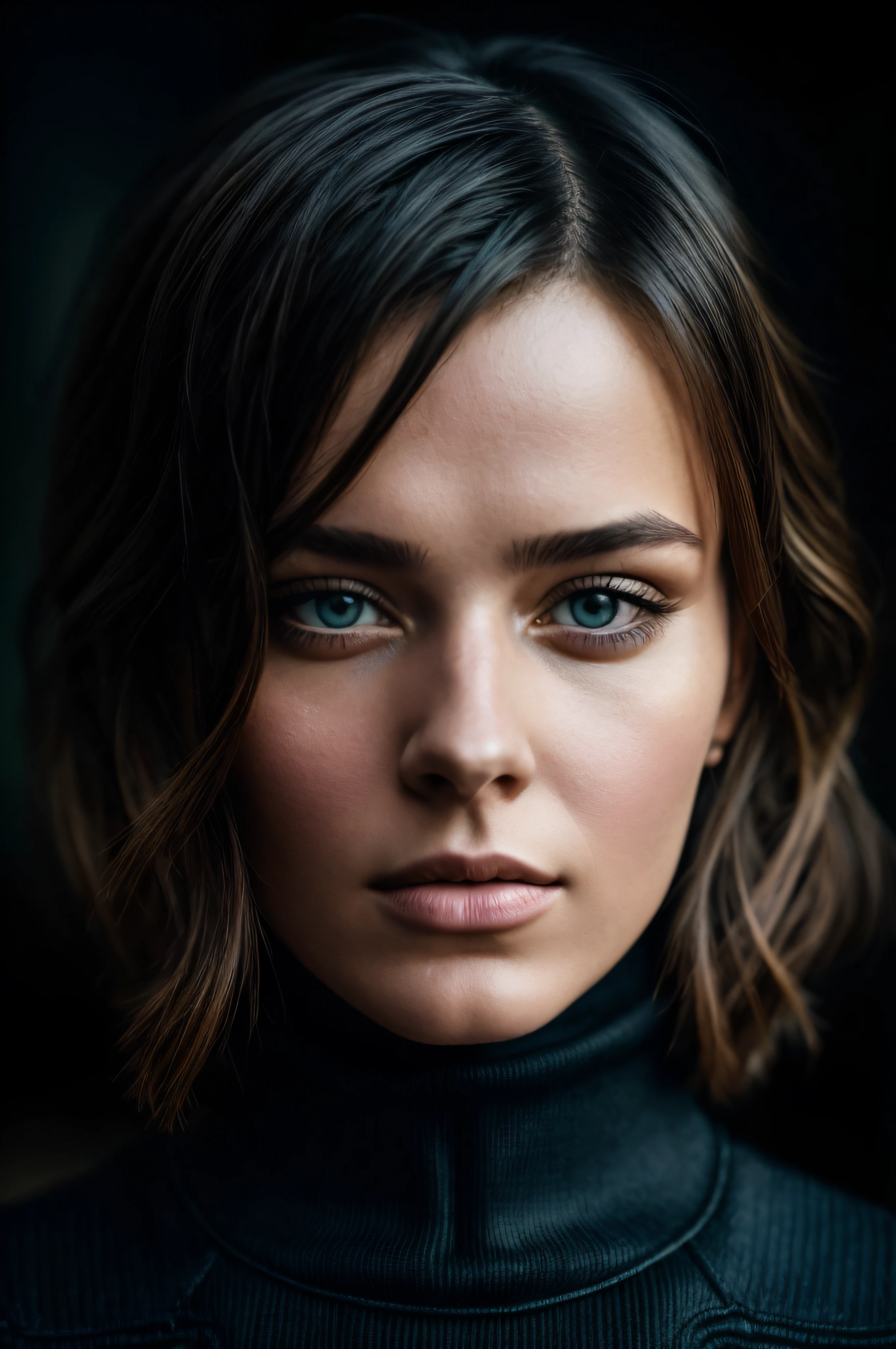 A stunning intricate full color up close portrait of ebk, wearing a black turtleneck, epic character composition, by ilya kuvshinov, alessio albi, nina masic, sharp focus, natural lighting, subsurface scattering, f2, 35mm,