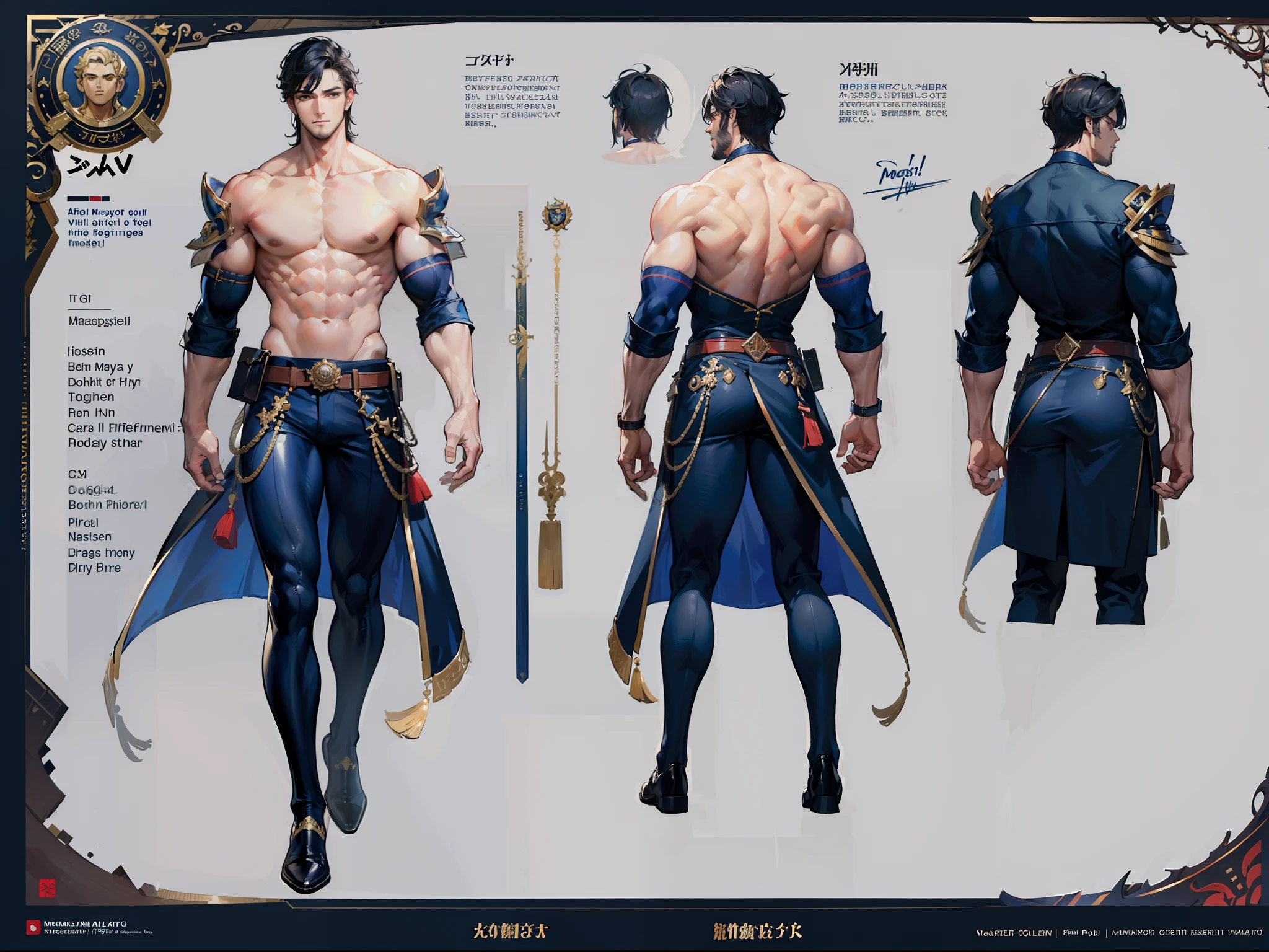 ((Masterpiece, Highest quality)), Detailed face, character design sheet, full bodyesbian, Full of details, frontal body view, back body view, Highly detailed, Depth, Many parts, Muscle boy with brunette hair,handsome man, muscle body, white outfit male gods, man tall