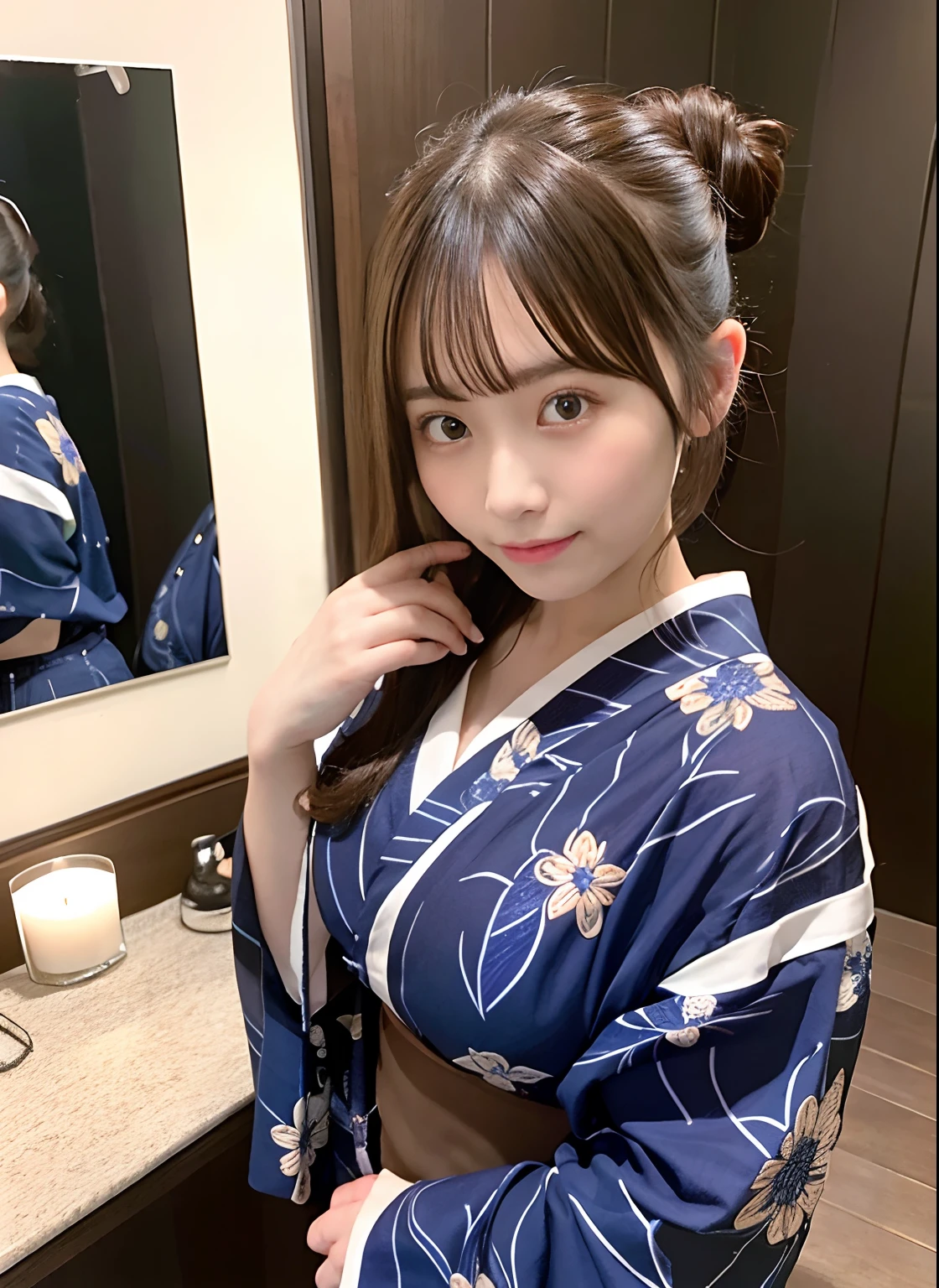 (Big Breasts)、Browsing Caution、(((Spread your legs:1.3)))、(whole body)、naked Plain color yukata、Downlight、double eyelid、Highest quality, Very detailed, Fine details, High resolution, 8K, Perfect dynamic composition, Beautiful details, ,Natural color lip, smile,Beautiful 20 year old woman、 Cute type、Long black hair、Glamorous Body、night、sunset、ponytail、Two arms、Japanese-style room、futon