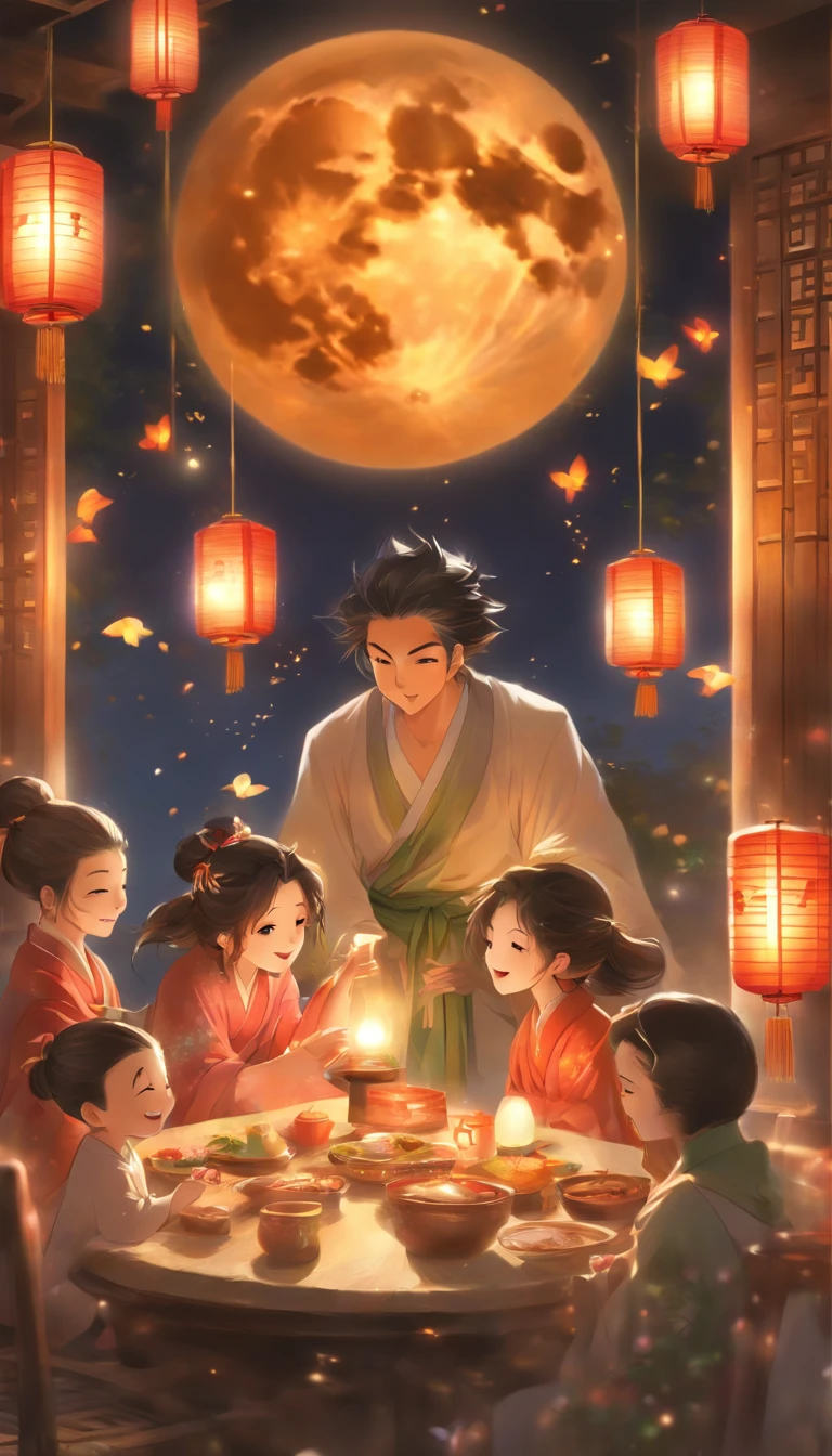 The naked family sits together, Enjoy a festive dinner, Surrounded by a warm and comfortable atmosphere. The room was beautifully decorated,Equipped with lanterns, Symbolizes the joy of the Mid-Autumn Festival. The table is filled with a variety of delicacies, Includes traditional mooncakes. Moonlight shone through the windows, Cast a soft glow on everyone's face. The family laughed and talked, Express their love and happiness on this special occasion. The artwork is created with the finest materials, Such as oil painting or high-resolution digital rendering, Ensure the highest quality and detail. The colors are vivid and vibrant, Create visually stunning representations for holiday celebrations. Well-designed lighting, Focus on capturing the warm and tranquil atmosphere of the evening. The artwork is a masterpiece, With ultra-fine elements and realism, Photorealistic style. The moon in the night sky is depicted as a perfect circle, Represents the full moon of the Mid-Autumn Festival. The scene was full of fun, Love, and togetherness, Capture the essence of the festival.You can see the round moon hanging high, nsfw