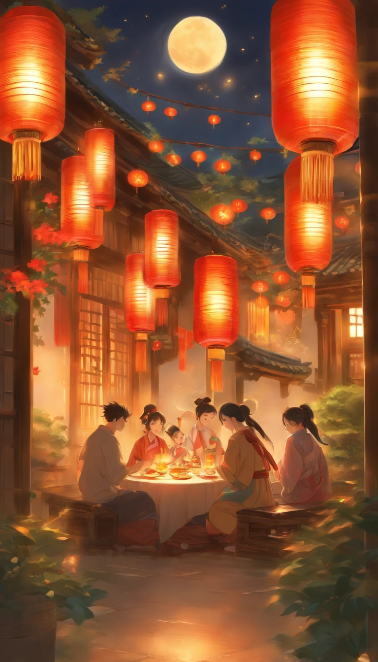 The naked family sits together, Enjoy a festive dinner, Surrounded by a warm and comfortable atmosphere. The room was beautifully decorated,Equipped with lanterns, Symbolizes the joy of the Mid-Autumn Festival. The table is filled with a variety of delicacies, Includes traditional mooncakes. Moonlight shone through the windows, Cast a soft glow on everyone's face. The family laughed and talked, Express their love and happiness on this special occasion. The artwork is created with the finest materials, Such as oil painting or high-resolution digital rendering, Ensure the highest quality and detail. The colors are vivid and vibrant, Create visually stunning representations for holiday celebrations. Well-designed lighting, Focus on capturing the warm and tranquil atmosphere of the evening. The artwork is a masterpiece, With ultra-fine elements and realism, Photorealistic style. The moon in the night sky is depicted as a perfect circle, Represents the full moon of the Mid-Autumn Festival. The scene was full of fun, Love, and togetherness, Capture the essence of the festival.You can see the round moon hanging high, nsfw