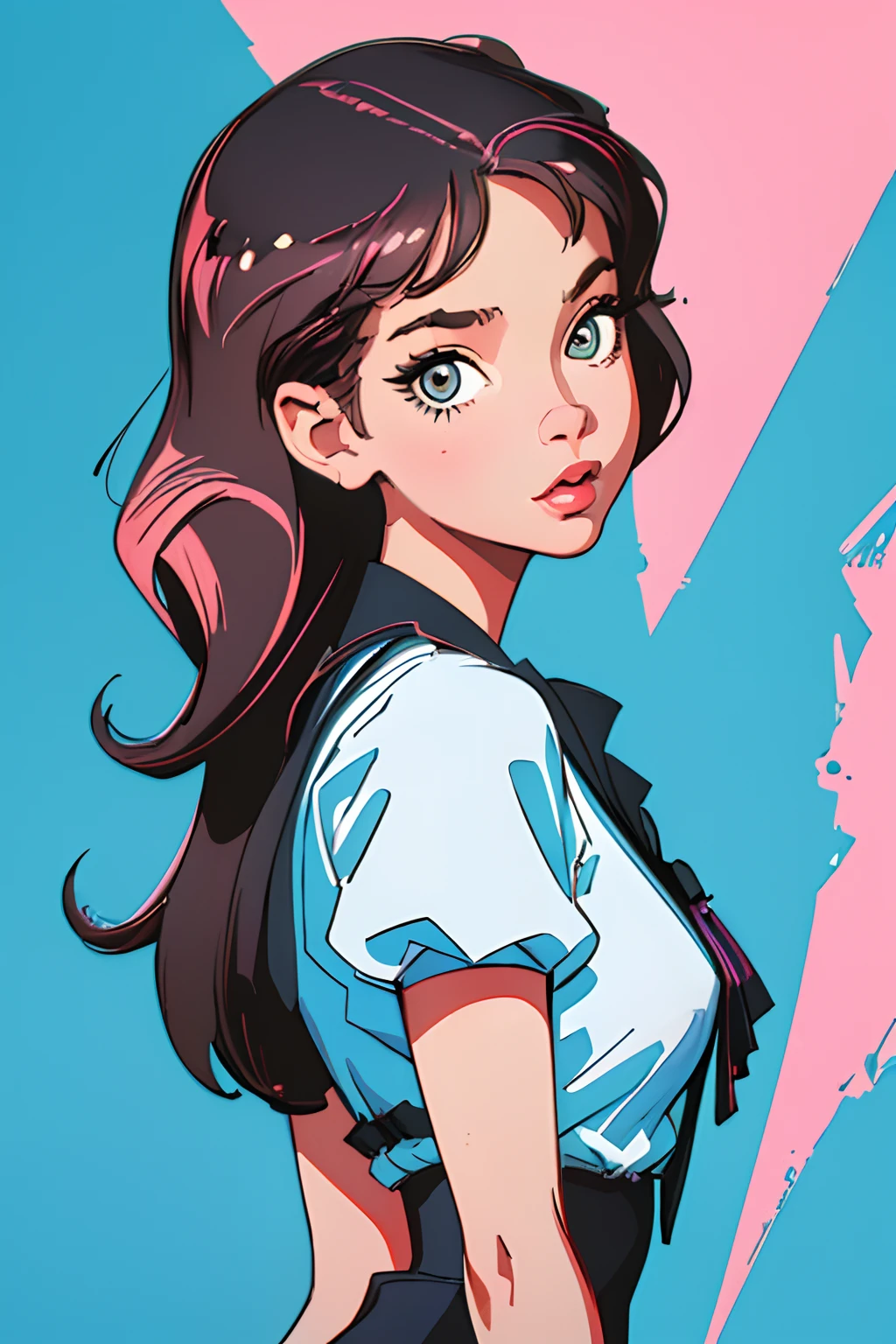 (best quality, masterpiece), 1girl, 1980s \(style\), looking at viewer, pinup \(style\), upper body,