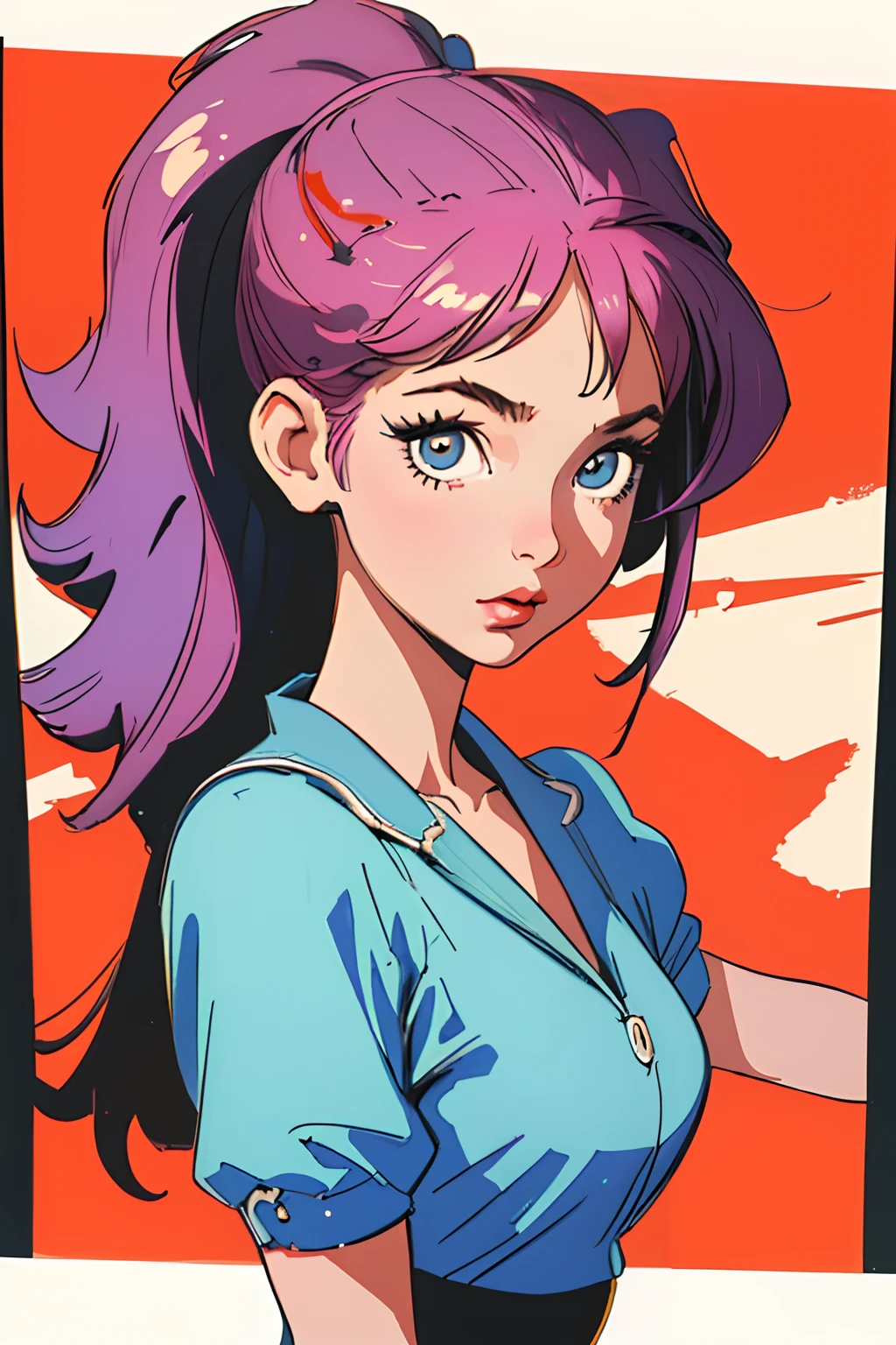 (best quality, masterpiece), 1girl, 1980s \(style\), looking at viewer, pinup \(style\), upper body,