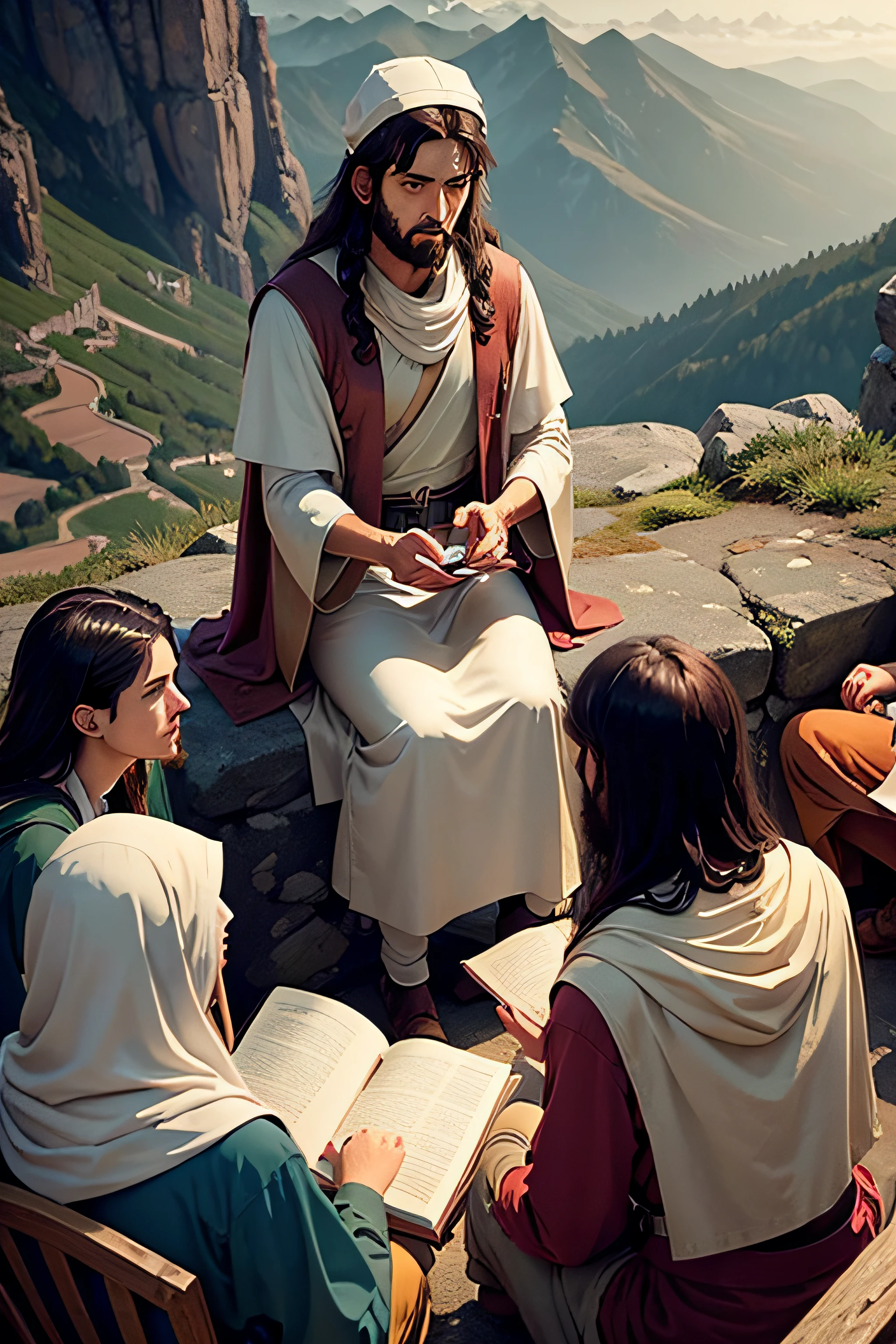 Jesus teaching the apostles on the mountain