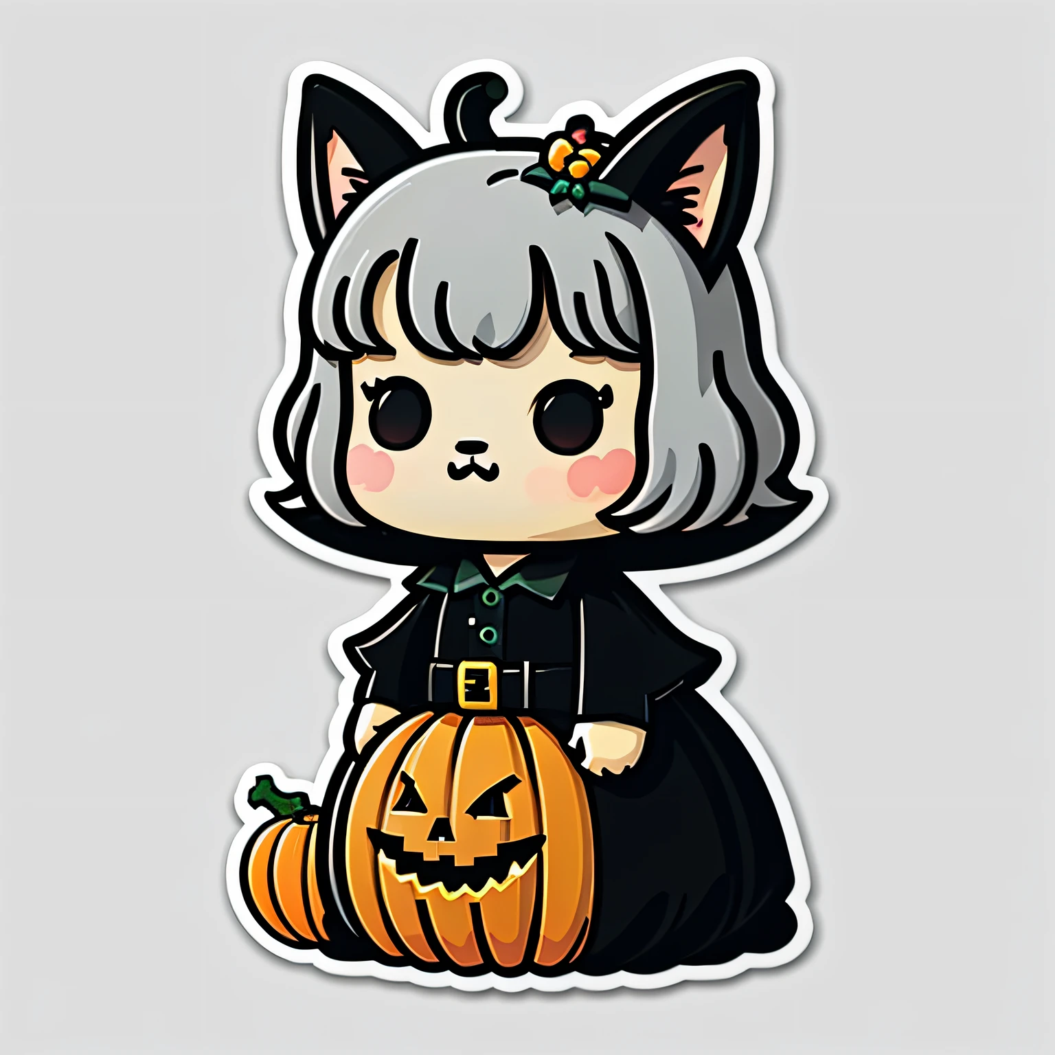 a sticker. Halloween, Flat design, White background, Head only, Cute, kawaii