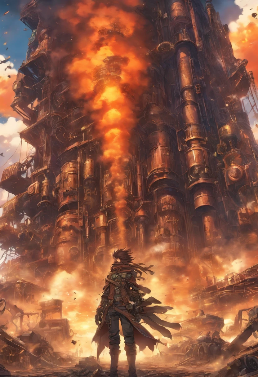 Post-apocalyptic steampunk,Highly detailed steampunk tactical gear, Pieces of metal flutter in the wind, post apocalyptic wasteland, highly detailed back ground, Perfect masterpiece, High quality, high resolution