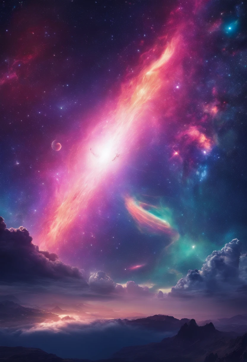 (best quality,4k,8k,highres,masterpiece:1.2),ultra-detailed,(realistic,photorealistic,photo-realistic:1.37),alien planet,phantoms,exotic landscape,shimmering rainbow,ringed planet,mesmerizing view,otherworldly beauty,mysterious atmosphere,unseen wonders,enchanted realm,spectacular celestial bodies, bright hues,dreamlike scenery,colorful sky,dramatic lighting,ethereal shadows,unexplored frontier,universe's secrets,cosmic magic,star-filled skies。