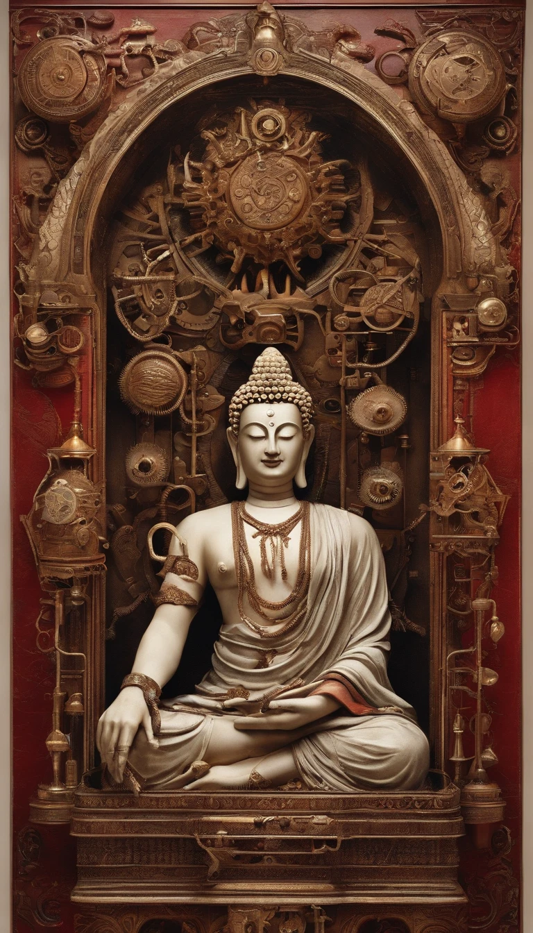 Blood red room, Flashing white TV screen, BUDDHA STATUE, cabelos preto e longos, with hair dishevelled, Cover one eye and face, Bright red eyes, Wearing a white transparent robe, Looming full breasts,liquor,Devil, reaching out her hands,Straighten your body, Red nails are exposed, Pinch the camera, hyper HD, Anatomically correct, Textured skin, Super detail, High details, High quality, A high resolution, 8K, hyper HD, Anatomically correct, Textured skin, Super detail, High details, High quality, Best quality, 8K,Leishnampo,Room 2,Horror
