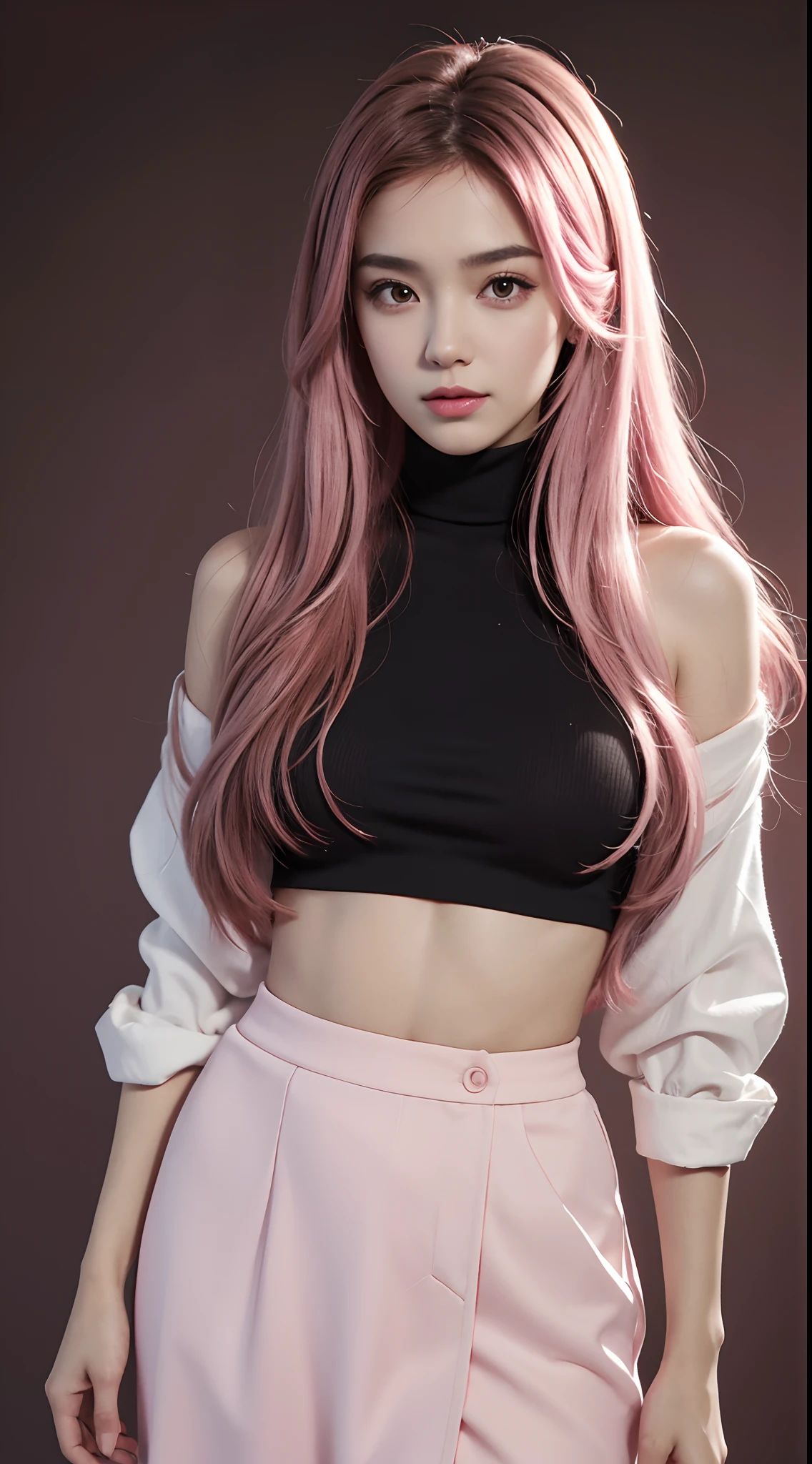 "Turn your ideas into a visual masterpiece with our AI platform. Our advanced technology allows you to create high-quality images with stunning detail, from long intricate hairs to the depth of brown eyes. Capture your unique style with pink hair and deep white Emo clothes, all on brilliant gradient backgrounds and LEDs to add edge. With RAW and film grain shooting 1.1, Your portrait photos will have an extremely realistic quality that will leave viewers in awe."