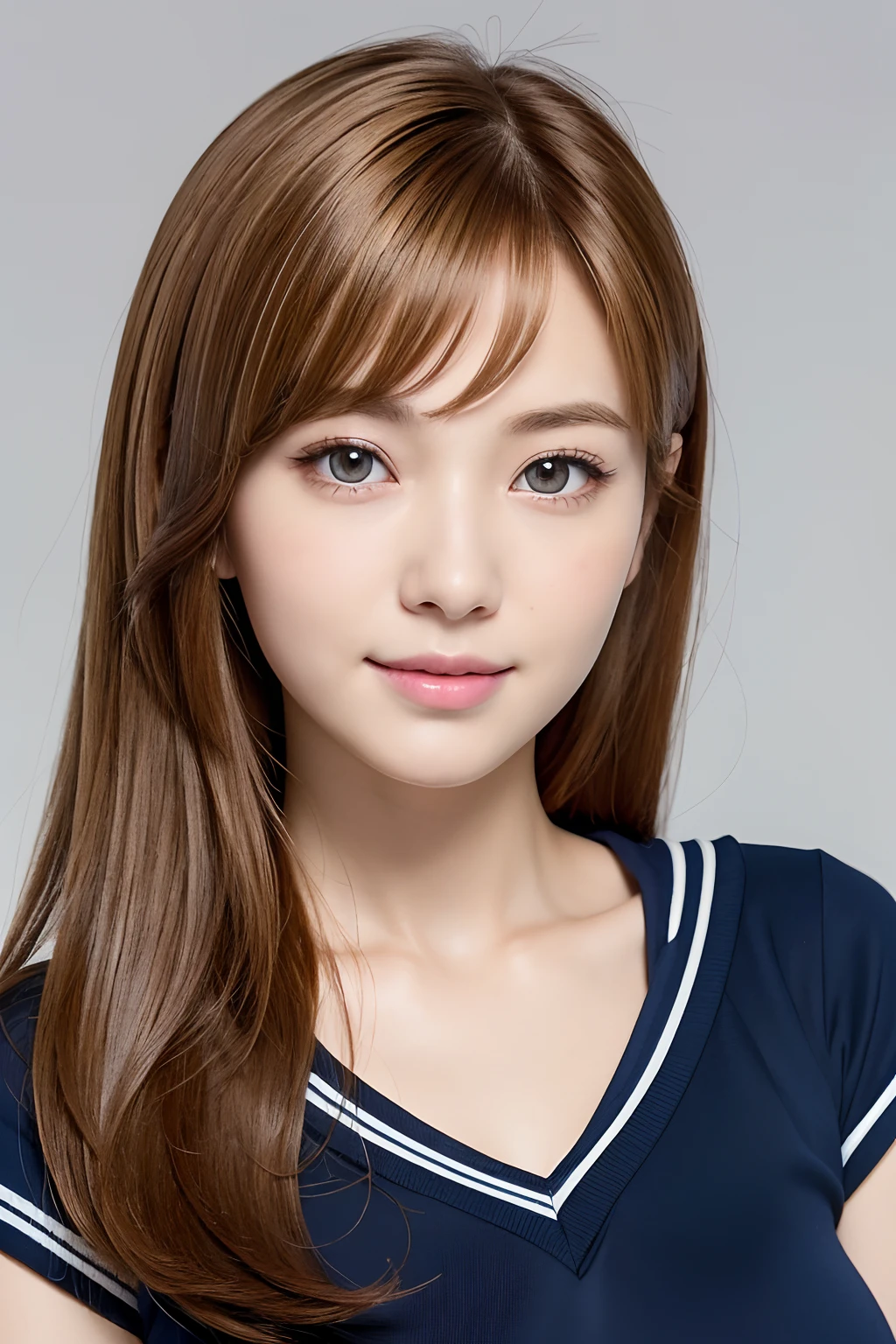 18 year old beautiful girl, hi-school girl、校服、Big eyes, Large breasts, Petite and slender, 8K, of the highest quality, (Highly detailed head: 1.0), (Very detailed face: 1.0), (very detail hair: 1.0),  high detailed official artwork, anime moe art style, clean detailed anime art, Smile, Golden hair, Smooth shortcuts