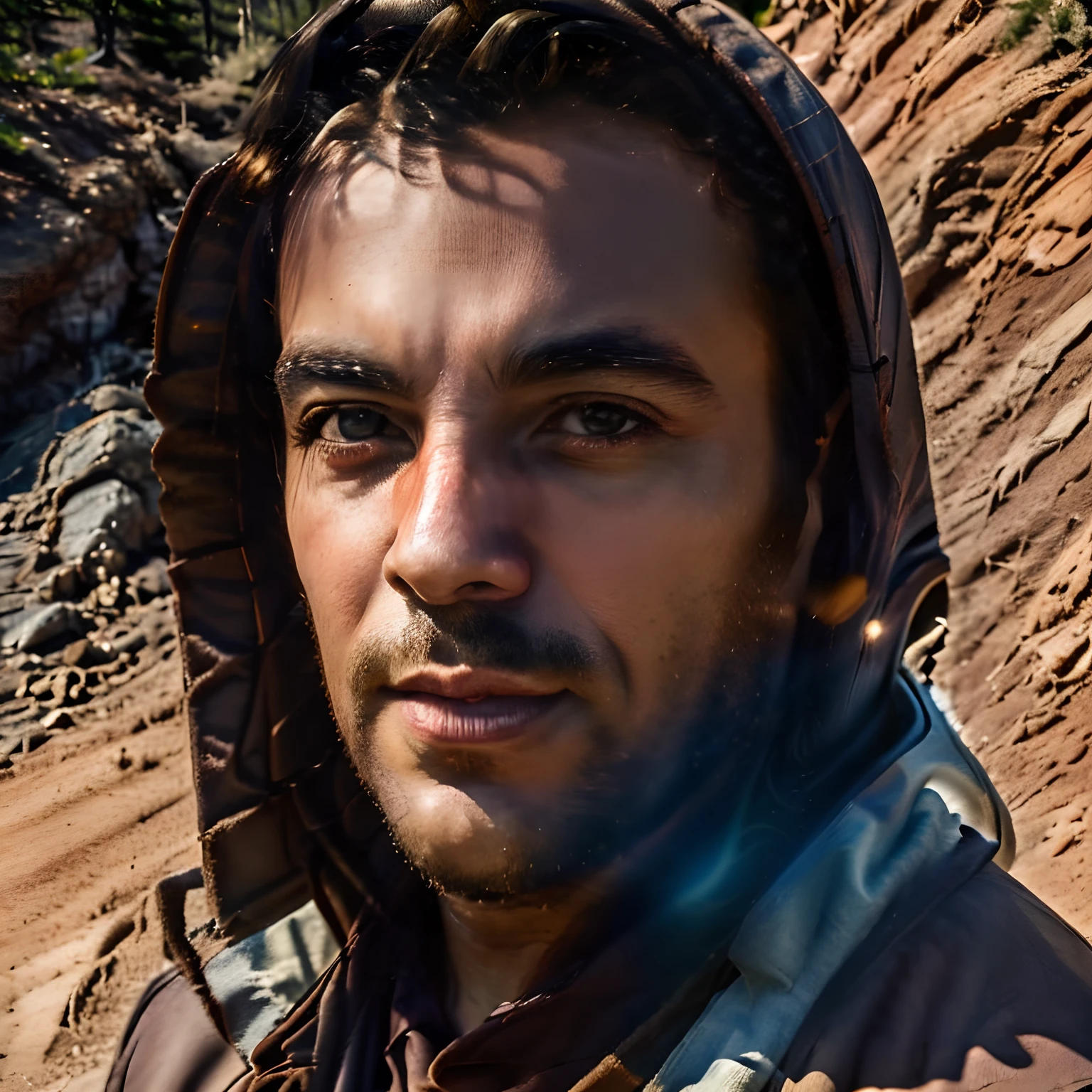 Retrato de ((edgauchoramos)) como mestre Jedi, em um planeta deserto em planeta do universo, detalhista, realista, cinemactic, 8k , fotografia raw, Canon 50mm 1.4,