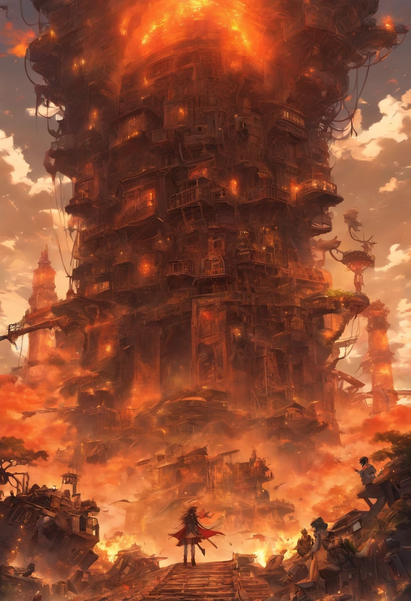 Post-apocalyptic steampunk,Highly detailed steampunk tactical gear, Pieces of metal flutter in the wind, post apocalyptic wasteland, highly detailed back ground, Perfect masterpiece, High quality, high resolution,barren,Great barrenness。You've never seen anything like it。The sun went out,The atmosphere is mixed with some black dust,From the ground to the night,The sight appears an eerie fiery reddish-brown。Some huge mistakes that cannot be named, Reveal disgusting tentacles,Climb between huge mountains and jungles。The city is in ruins,The sea spreads to land,A familiar fishy smell filled the air。。Huge basins rise,Rise to heights untouchable by humans