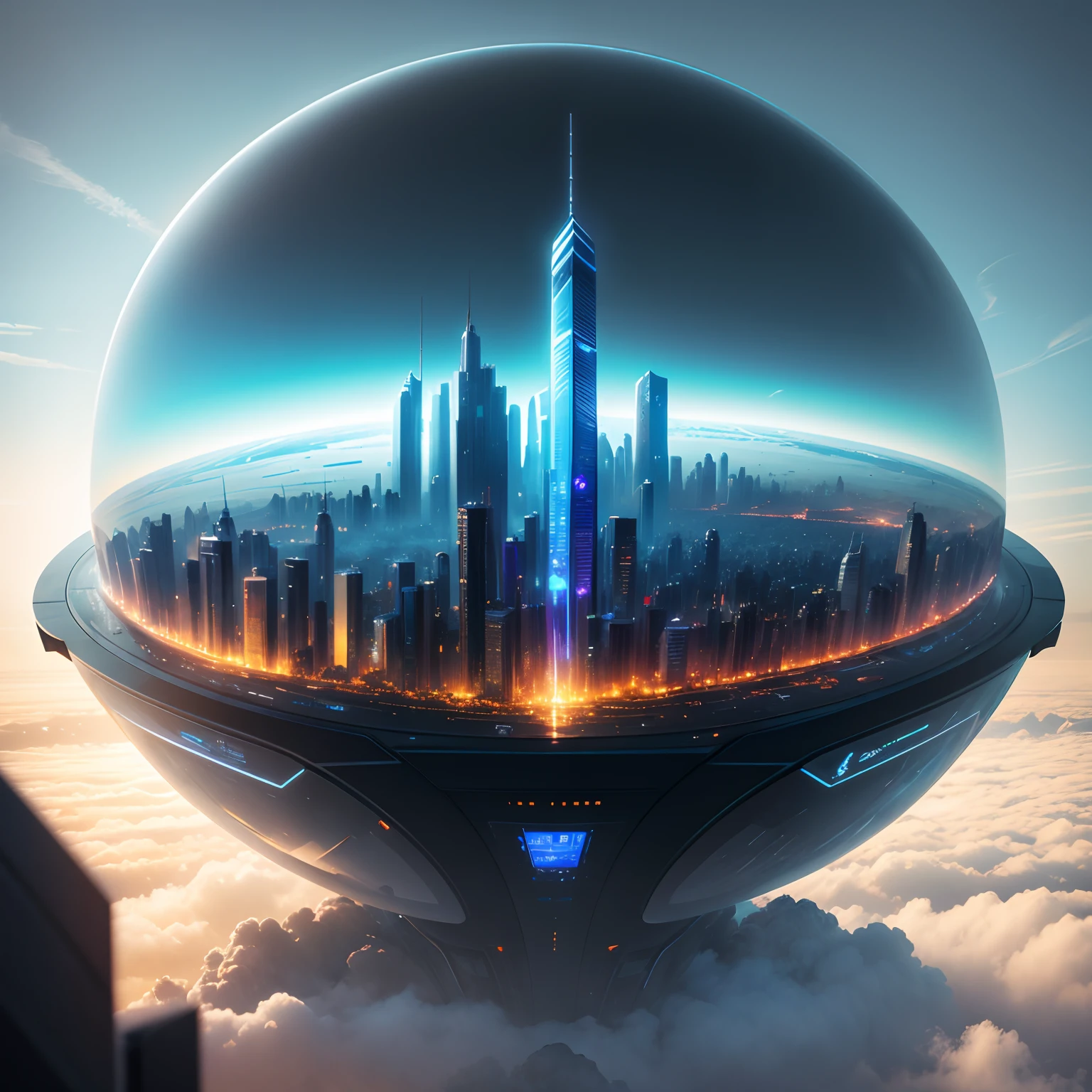 A futuristic world lined with glass-walled skyscrapers,planet earth,SFart by,masterpiece,cyberpunked,futuristic cities,utopian,Amazing city,Skyscraper high through the clouds