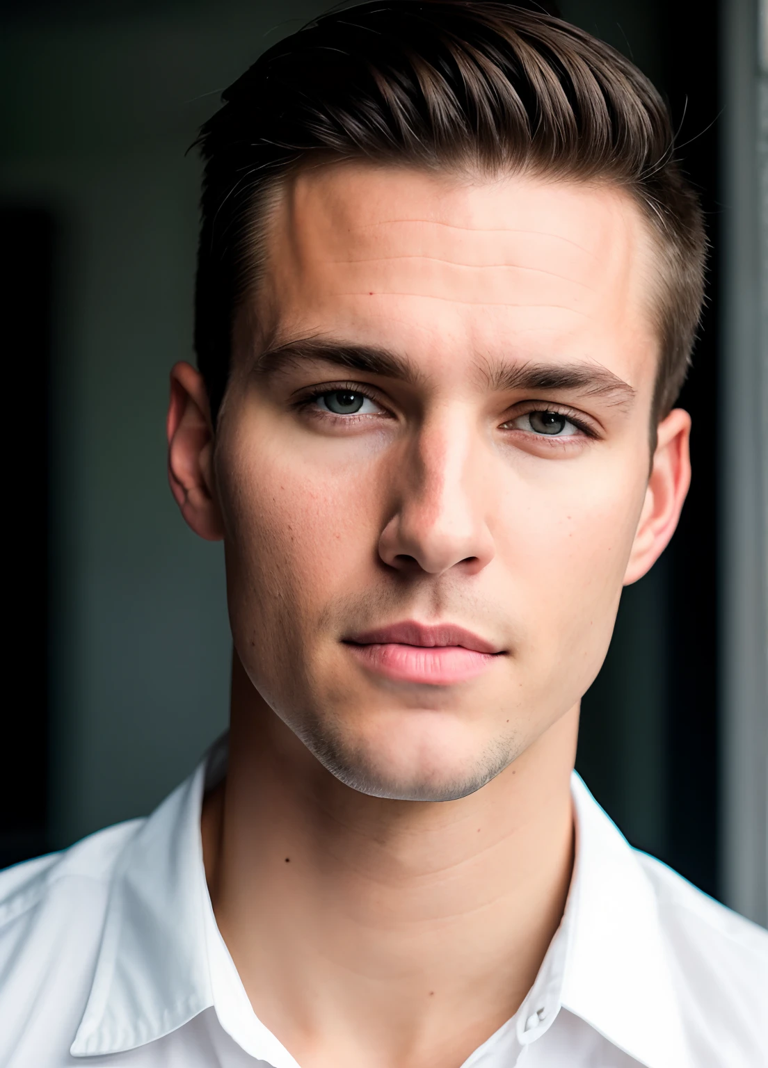 RAW photo, a (potrait:1.2) of a very handsome white  man, (high detailed skin:1.2), 8k uhd, dslr, soft lighting, high quality, film grain, Fujifilm XT3