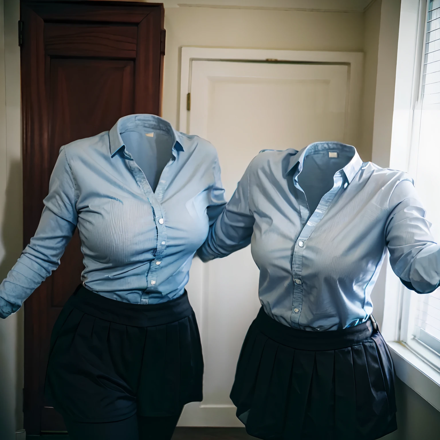 2 girls love each other, school uniform and leggings in closet, ((invisible, no humans:1.5, headless:1.5, handless, legless)), (big breast), (close-up to breast),
(8k, RAW photo, best quality, masterpiece:1.2), (realistic, photo-realistic:1.37),photon mapping, radiosity, ((Hasselblad photography)),physically-based rendering,