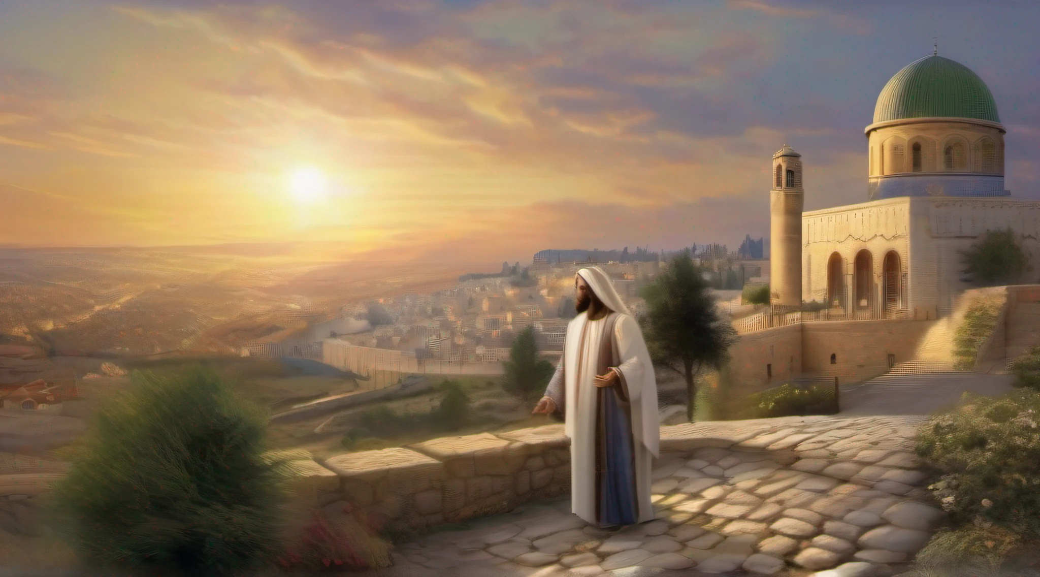 Landscape of Jerusalem in the time of Jesus, inclua Jesus na imagem