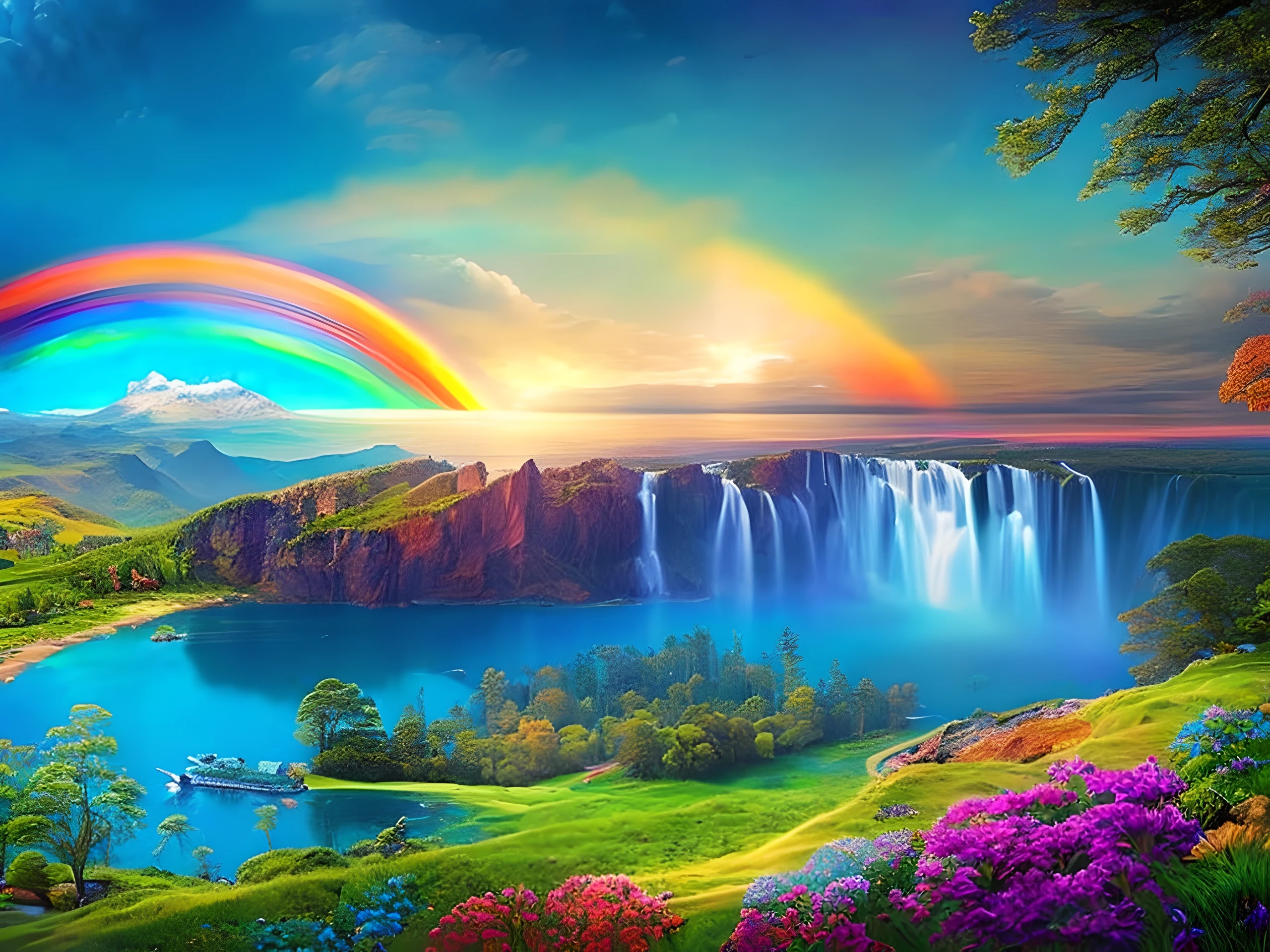 (rainbowfusion:0.8), rainbow world, landscape, UHD, best quality, masterpiece, award winning