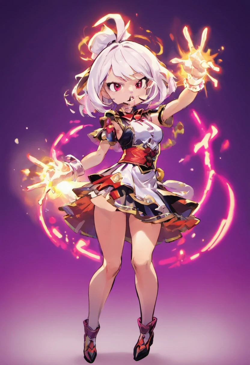 masterpiece, best quality, 1girl, explosion, klee (genshin impact), hat, solo, red headwear, smile, outstretched arms, open mouth, backpack, bag, looking at viewer, spread arms, twintails, dress, long hair, hat feather, brown footwear, nude, naked, nipples, flat chest, bangs, ahoge, pointy ears, red eyes, :d, blonde hair, cabbie hat, full body, socks, low twintails, hair between eyes, kneehighs, feathers, dodoco (genshin impact), white feathers, upper teeth only, teeth, sidelocks,