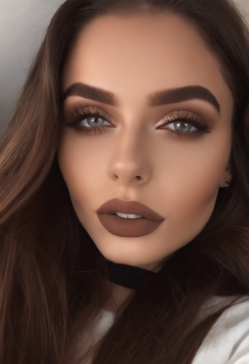 arafed woman with black clothes, sexy girl with brown eyes, portrait sophie mudd, brown hair and large eyes, selfie of a young woman, bedroom eyes, violet myers, without makeup, natural makeup, looking directly at the camera, face with artgram, subtle makeup, stunning full body shot, in the club posing, cleavage