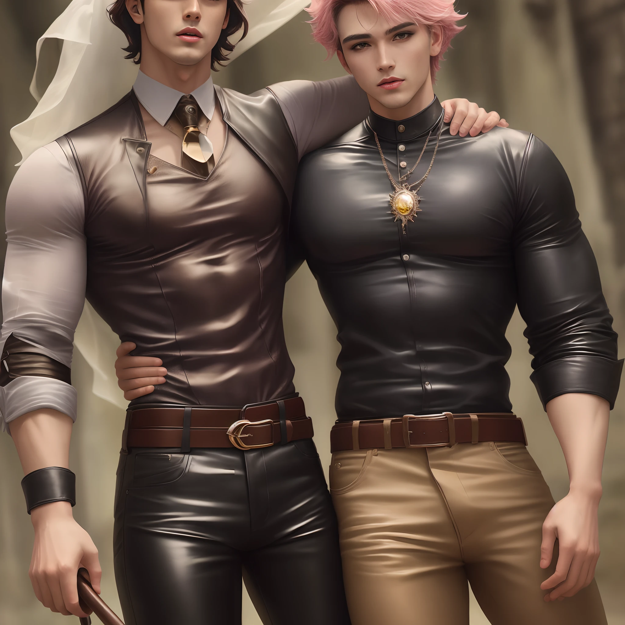 8k, masterpiece, best quality, realistic, higly detailed, cowboy shot, 1boy, solo, Uesugi Fuutarou, young boy, very short hair with a single long strand on the right side, white-pink hair, a single earring, dark blue eyes, average height, well-endowed figure, large chest, cute, , thin jacket tied to his waist, unbuttoned top, cleavage, backpack
