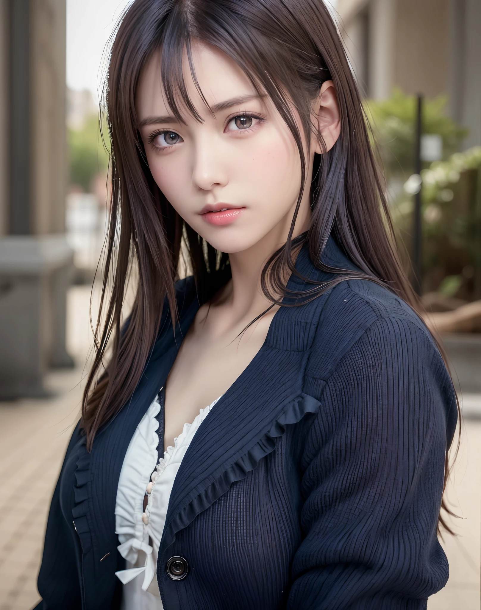 A close up of a woman in a suit posing for a picture - SeaArt AI