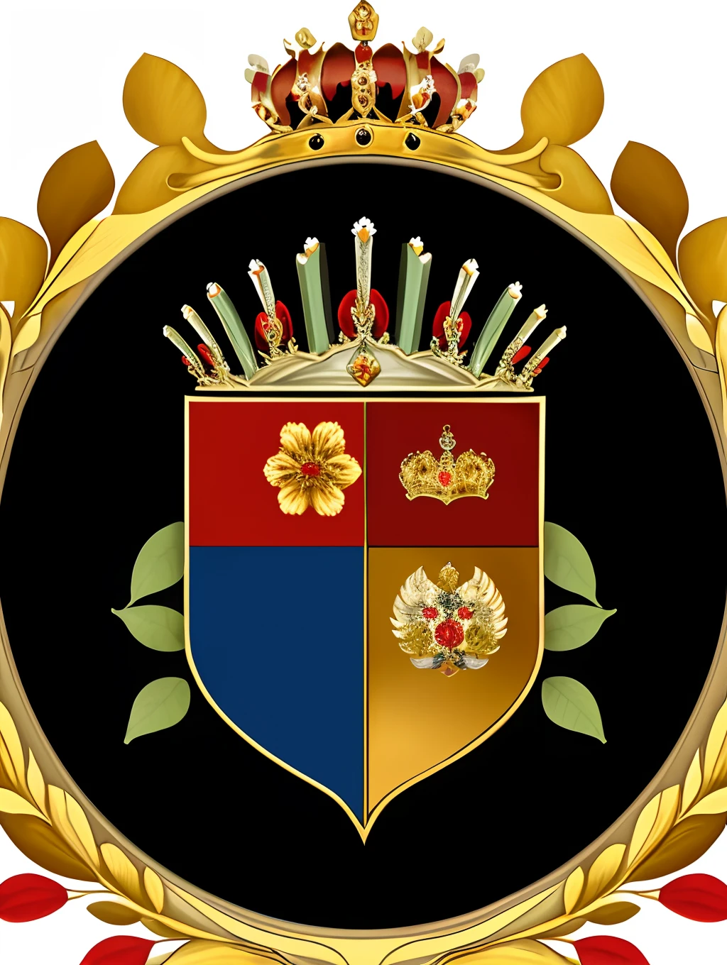 Coat of arms of a golden royal family with a golden flower in the center