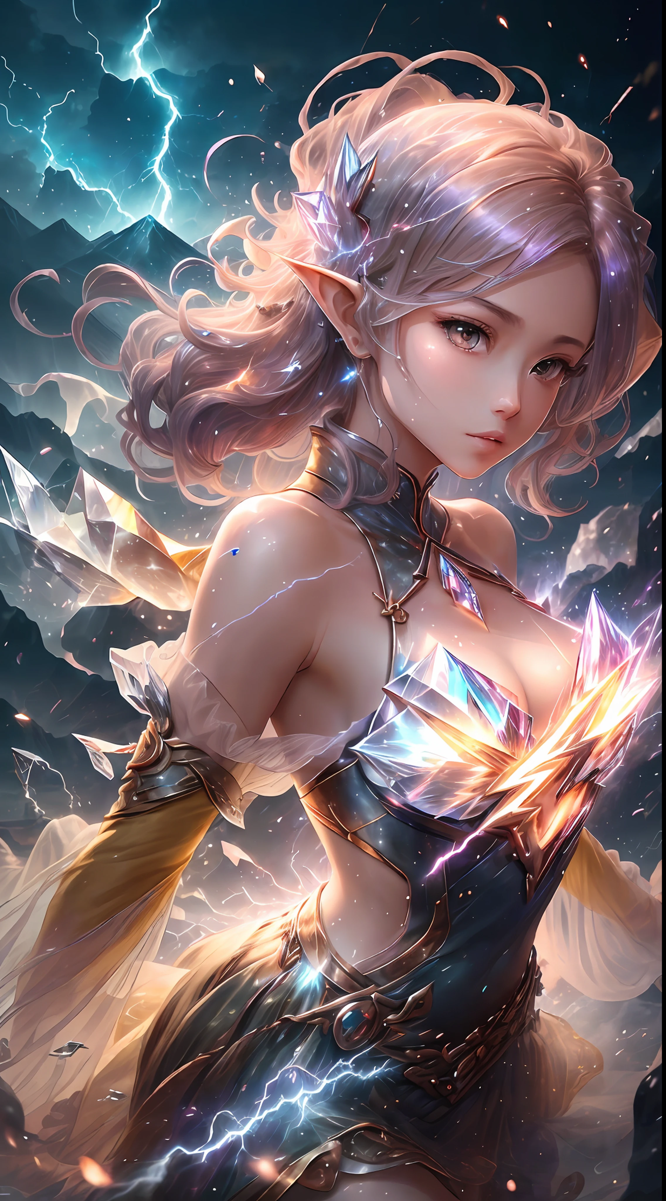 nsfw:1.1, high resolution:1.7, incredibly absurdres, kawaii:1, cute:1.5, hires.fix,anime visual:1,incredibly fine illustration,8k,masterpiece:1.2,best quality, high quality, exquisite, beautiful,insanely detailed, intricate detailed, extremely detailed, Super Definition,ultra high res, Super Resolution, best aesthetic, ultra detailed:1.5,best quality, perfect face, detailed face, masterpiece:1.2, illustration:1.2, 8k cg wallpaper, stunning art,absurdres,octane render,ultra hires,
Japanese Actress,(Idol),18yo,Beautiful,(Cute and lovely),cute girl,((anime elf with extremely cute and beautiful silver hair)),((((silver single braid,ear breathing)))),intricate eyes,beautiful detailed eyes,symmetrical eyes,big eyes:1.5,enchanting bright green eyes studded with gold and silver dust,(((pinky and glowing_skin,shiny body))),upward breasts,waist slender,(detailed body,(detailed face)),cute,daring,zettai ryouiki,show skin,best relationship with four fingers and one thumb,Very Fine Face and Eyes,Very Fine Hair,(Perfect Anatomy),((girl trembling with sexual climax)),Garter Belt,Bare shoulders,Check out our thru-rack chokers and midi rings with chains,vibrant colors and smooth brushwork bangs, sidelocks, sharp eyes, 1 girl, solitary amidst the enchanted forest, her essence half-mythical. a tapestry of silver and amethyst,dances with the wind's gentle touch.hold the secrets of the stars.She wears a gown crafted from the moon's radiance, adorned with patterns of ancient runes that shimmer in the night's embrace.Close upperbody,dynamic Pose,cowboy shot,posing for a photo,looking at viewer,(front_view:0.8),(wide shot:1.2),cinematic lights,dark,highly,volumetric lighting,cinematic lights,(red fire:1.5), (holding white flame sword:1.5), (holding blue energy sword:1.3),(purple flame katana:1.3), (swing a purple flame sword:1.3),battle,fight,(action pose:1.3),(vengeful spirit come's attack), (vs vengeful spirit),(purple confetti:1.3)