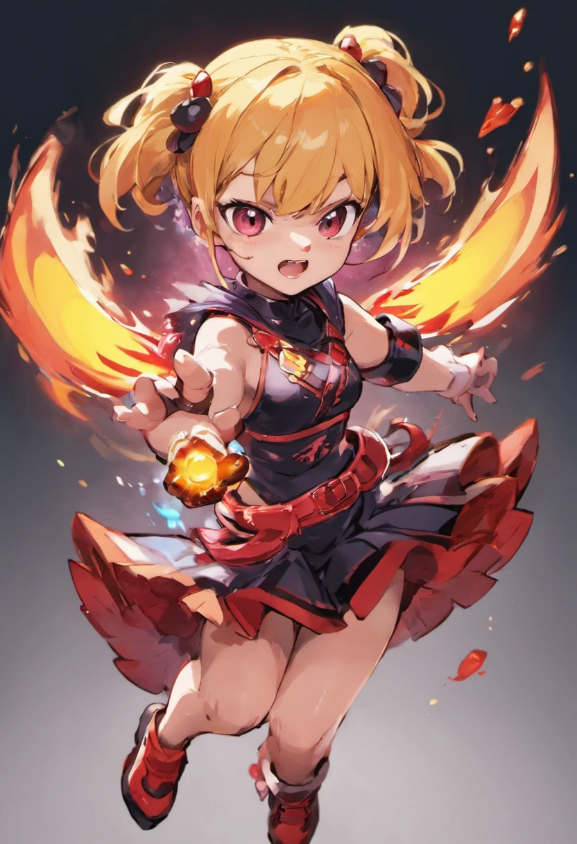 1girll, (24 years of age), Orange hair, Long hair, Short blue sex jacket, Black sex shirt, Erotic translucent black skirt, Erotic white thigh stockings, full bodyesbian, standing, (Happy smile),In the mouth below is a ten-centimeter lollipop， fire force, Gacha card background, Indecent pose, Blue eyes, hair between eye, Black knees, Huge breasts，Sexy feet