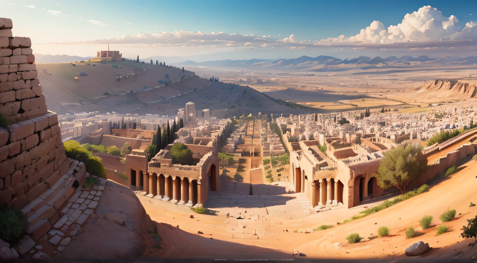 A Panoramic View of an Ancient City of Israel, indicating a biblical environment, image high resolution, rica em detalhes, Estilo Disney