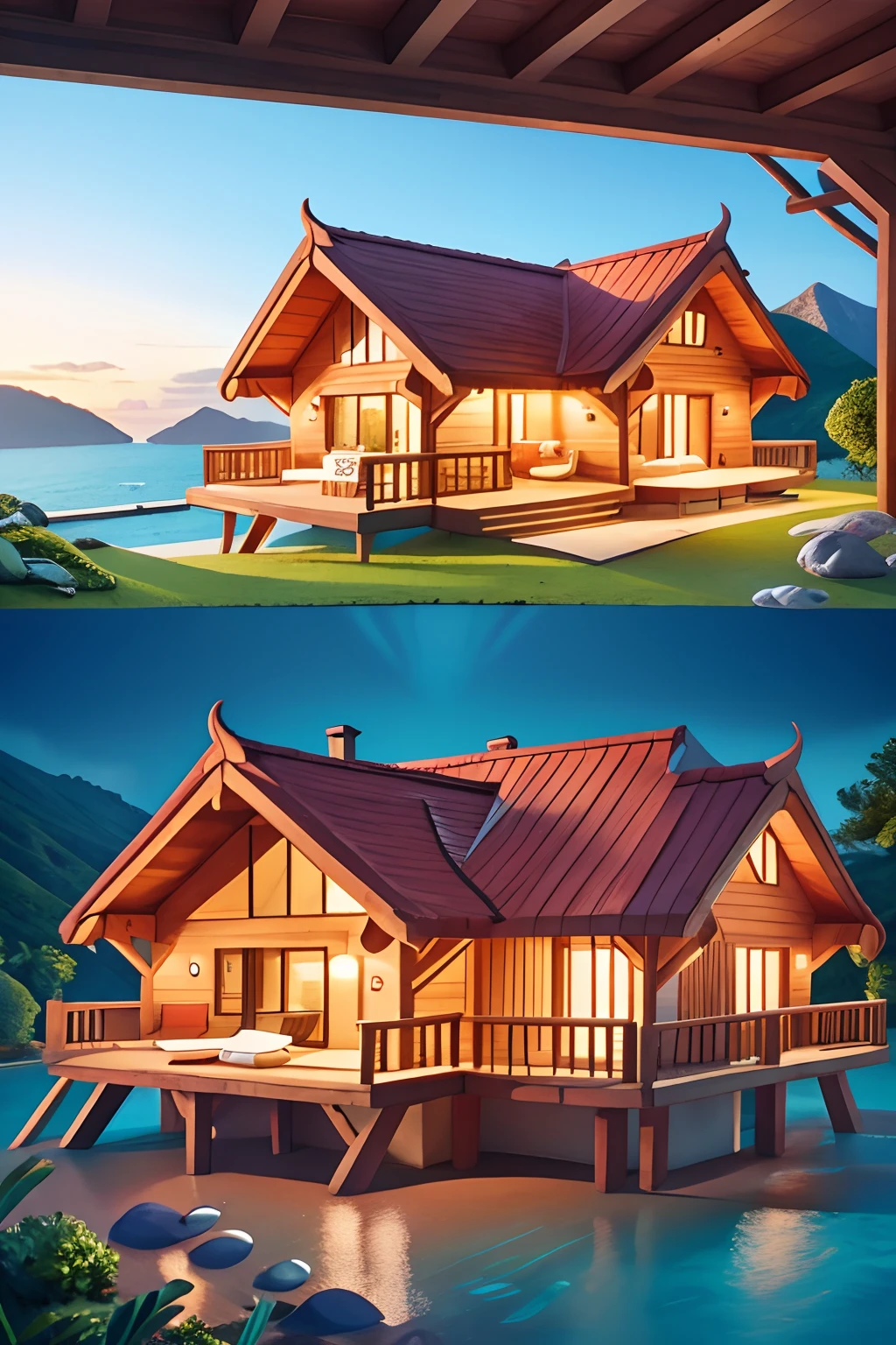 Q style chalet with sea view villa top view