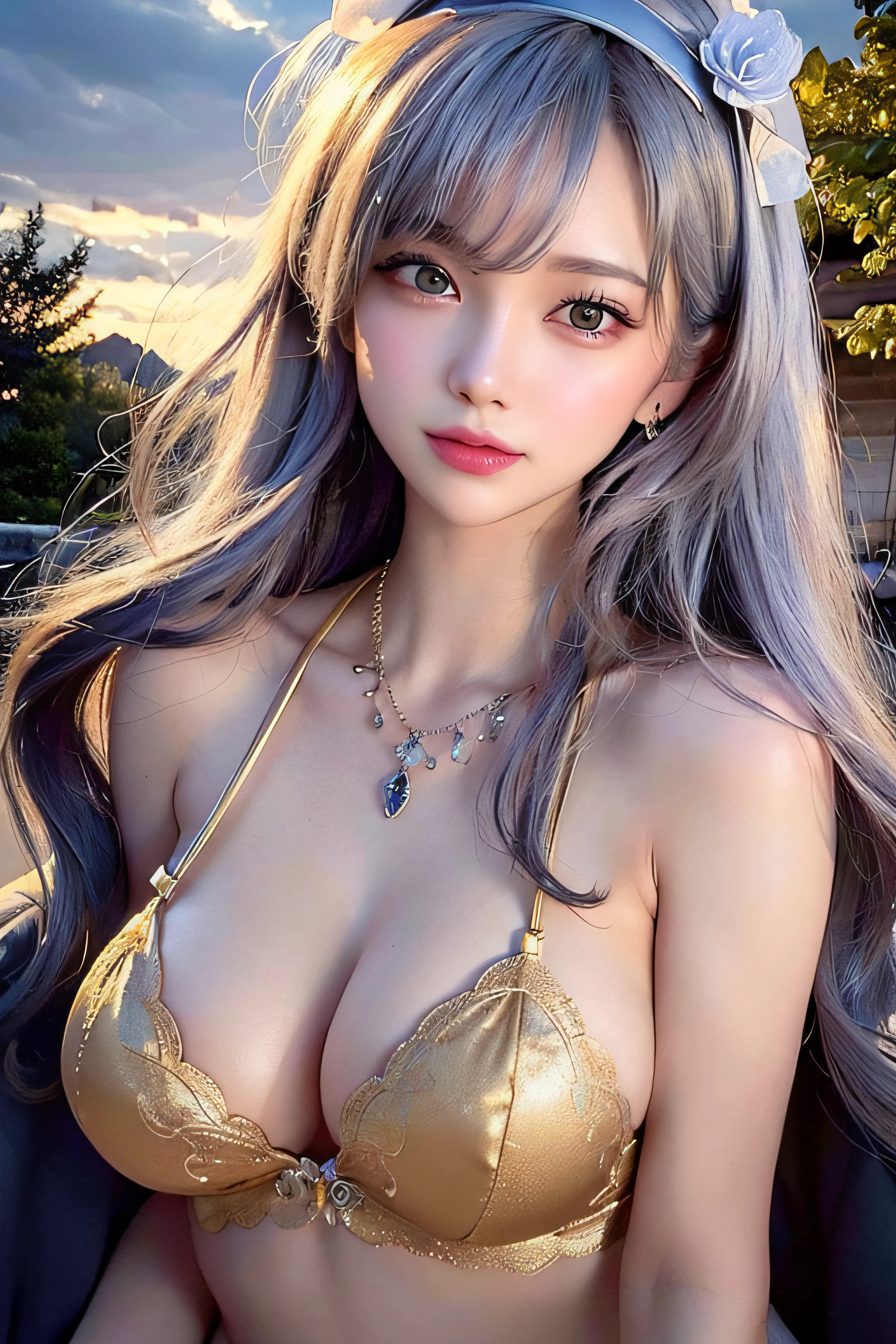 Trip (Only slim shoulder straps, Ultra-low-cut top)( Very close view ) Face view , clothes see-through (((Outdoor paradise)))(Cover your chest with your hands ,Topless)，Head flower decoration, Petals flying in the air ，Pouting slightly，The back exposes bare buttocks，The kinky is exposed，Naked women，Butt up，Hands and feet apart，camel-toe,(Crystal colorful lights),，Soft clouds，((|Cover with a scarf))Video store, Many DVD albums in the background, ((A cute T-type that is short and wide|no underwares|The next one shows slightly )
（（Masterpiece））,（realisticlying：1.2）,best qualtiy,high high quality,absurderes,rich colourful,stunning art,best qualtiy, ultra - detailed,beautifuldetails， reflective hair,Good lighting, Ray traching， depth of fields,ultra - detailed,illustratio,astounding,finedetail,The is very detailed， （（ultra - detailed））， （Beautiful Meticulous Girl）， Beautiful detail glow， Complicated details， A high resolution， Extremely refined and beautiful,beatiful detailed eyes， hdr， Round eyes, detailedfacialfeatures,（Round pupils：1.4） （illustratio）,（美丽细致的眼睛）（Very very detailed face））， depth of fields,（alluring face）(（ssmile：1.3）)， Smiling lips， （looking at viewert：1.1） closeup cleavage， wide wide shot， Side Body， photore， lewd poses ， Moody light， Sistine Phil Beldev, Smile，（（（Masterpiece，Best quality，A high resolution）））），Extremely detailed 8K，Beautiful girl with busty body，（hyper HD，ultra - detailed，High detail，high realistic，Ultra-realistic，Photo realism）,（1girll：1.5）,（realistic dark hair），Short curly hair，Bob cuts hair，（Dynamic posture），Face the camera,A shallow smile,Open lips，Light blue eyes，Average chest，
（Beautiful and detailed face，Beautiful and delicate eyes），Sunlight）,（Beautiful buttocks 0.5），Color backlight

split, Cover only your chest with your hands，hips bare，earring，Pink sexy yarn,（(Striped underwear、Black openwork underwear、Transparent embroidered tulle underwear set,Gold bracelets，Pink lace gloves)）Lace pantyhose、Lace gloves、Wedding headscarf、pearls necklace,（toppless）(Very small panties),Moles under eyes, ((Gray-blue hair，Headbands，Headband))，Crystal glowing necklace