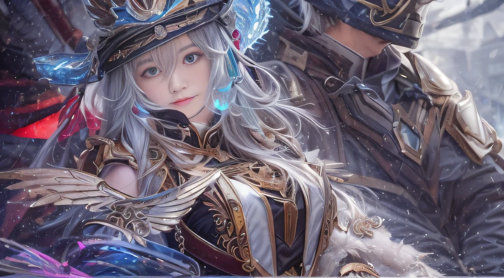 32K，复杂，ellegance，highly  detailed，A majestic，Digital photography，Autumn cowboy shot，surrealism painting，Broken rubies，Beating magic，Entwined water magic，（tmasterpiece，Cinematic light，Fine beautiful eyes：1.2），hdr，Void 5 Energy Storm，(China 1 girl，Black eyes:1.5），paleskin，Glowing skin，(sitting on the stone：1.5），delicated face，Black color hair，Wearing palatial red armor，cropped shoulders，nabel，short  skirt，Beautiful light blue armor，Rained，big breasts beautiful，looking at viewert，Face away from the camera，tmasterpiece，Side upper body,Side portrait close-up