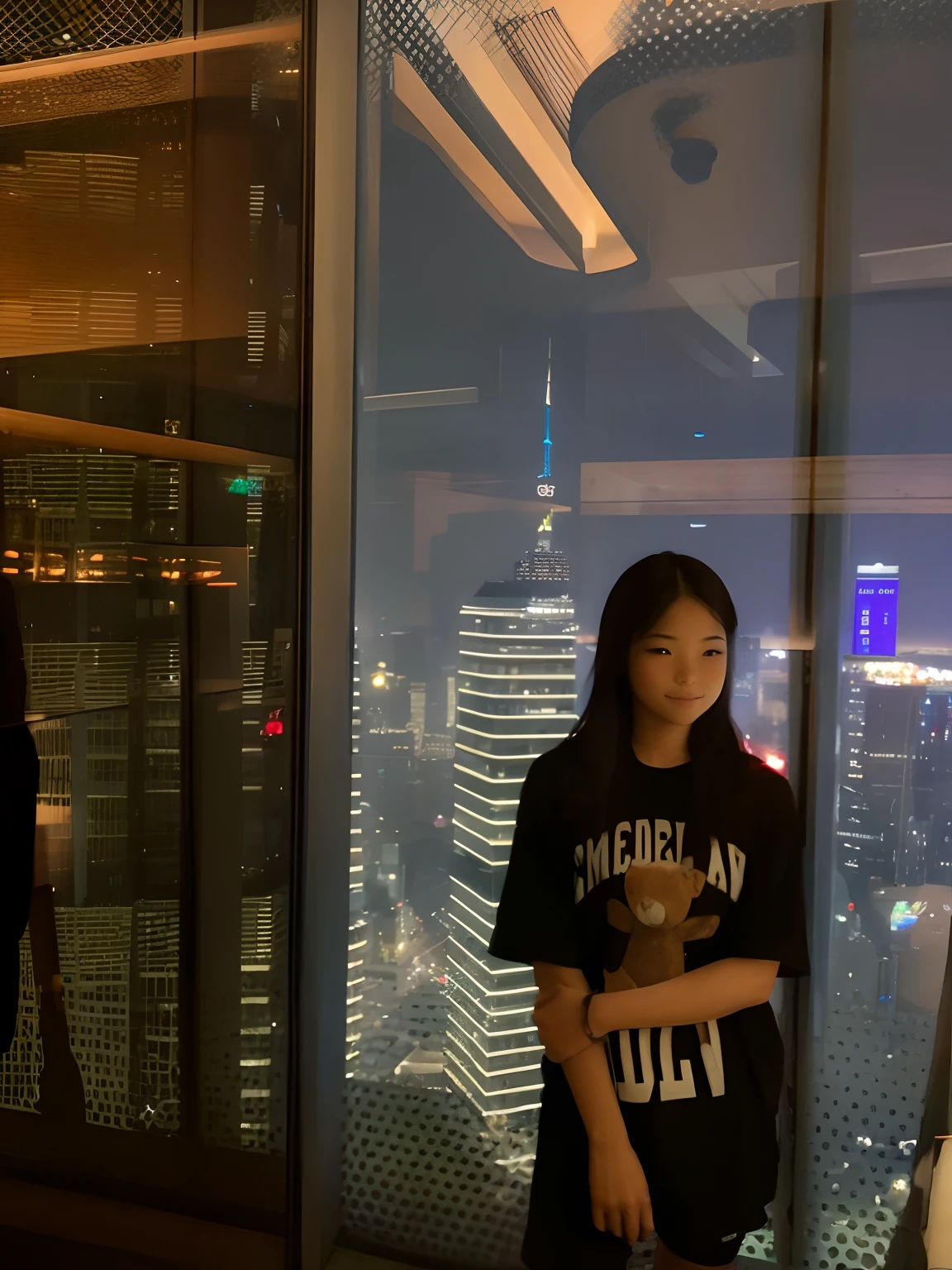 Youthful vitality girl in front of floor-to-ceiling windows