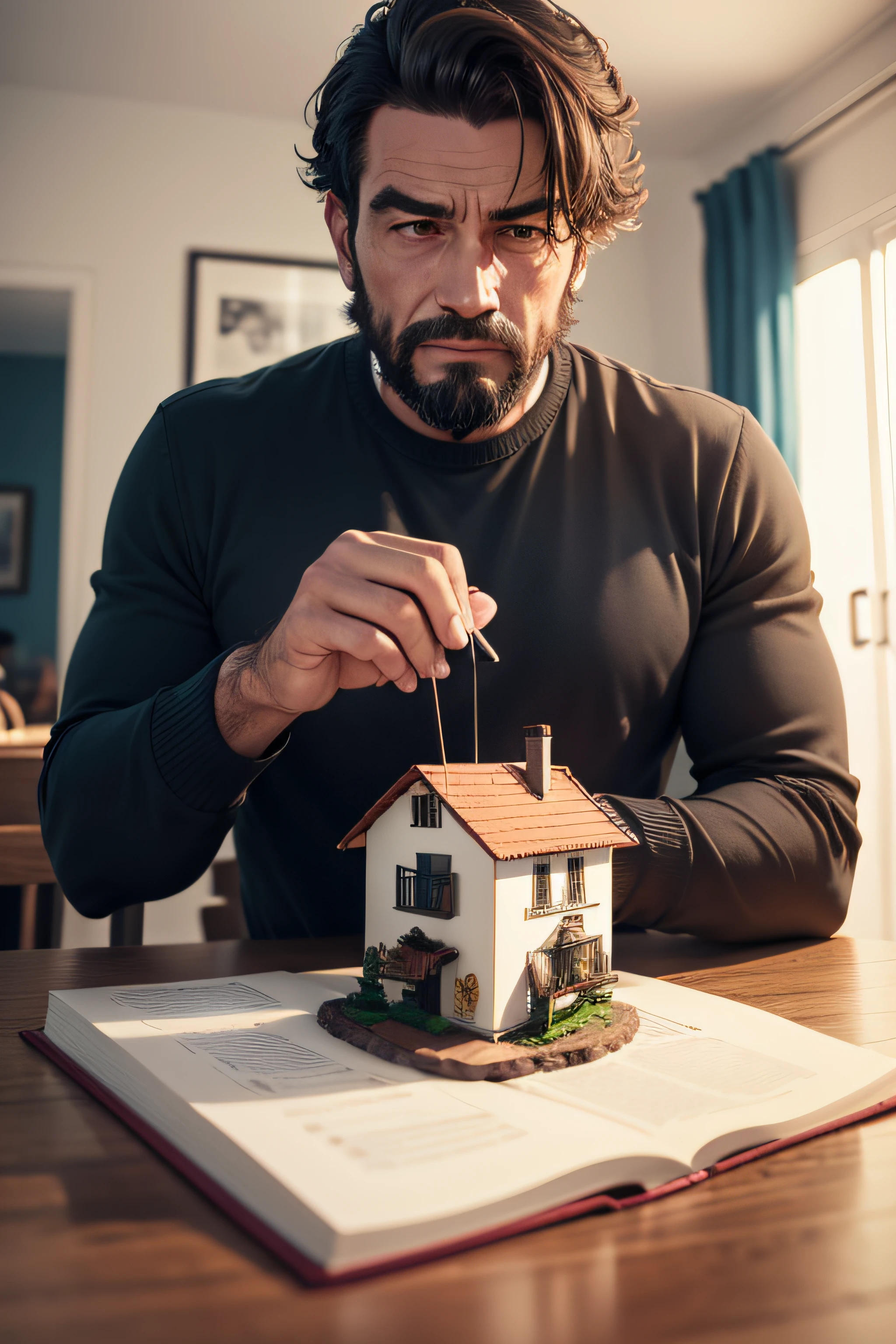 homem com a mesa cheia de dinheiro, notas realistas