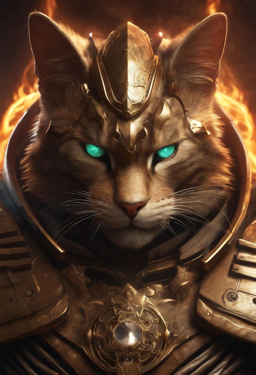 angry cat god, closeup, anthropomorphic steampunk, strong, muscular, cyberpunk cybernetic armor, Artstation illustrators, intricate details, face, full body portrait, illustration, UHD, 4K hyper realistic, enigmatic, highly detailed, sharp focus, professional, 8k UHD , cinematic, wild, violent, dramatic, vivid, nervous vibration, render, epic, HDR, album cover, fire, lightning