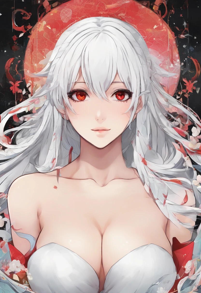 Lori huge breasts cleavage，white color hair，red color eyes，White JK，Magic hat