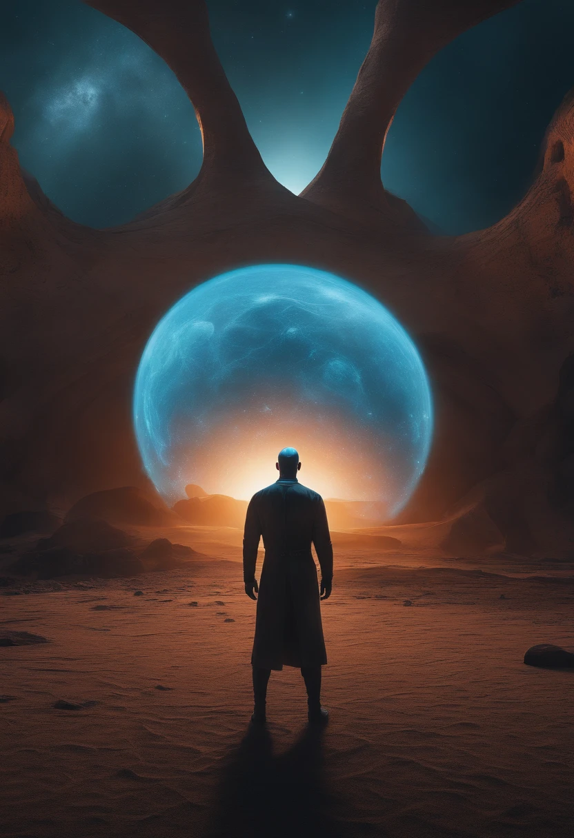 (dr Manhattan:1.1), glowing, standing on mars, ultra-detailed, (best quality:1.2), ultra photo-realistic, comic-accurate looking, Persian colors, empty background