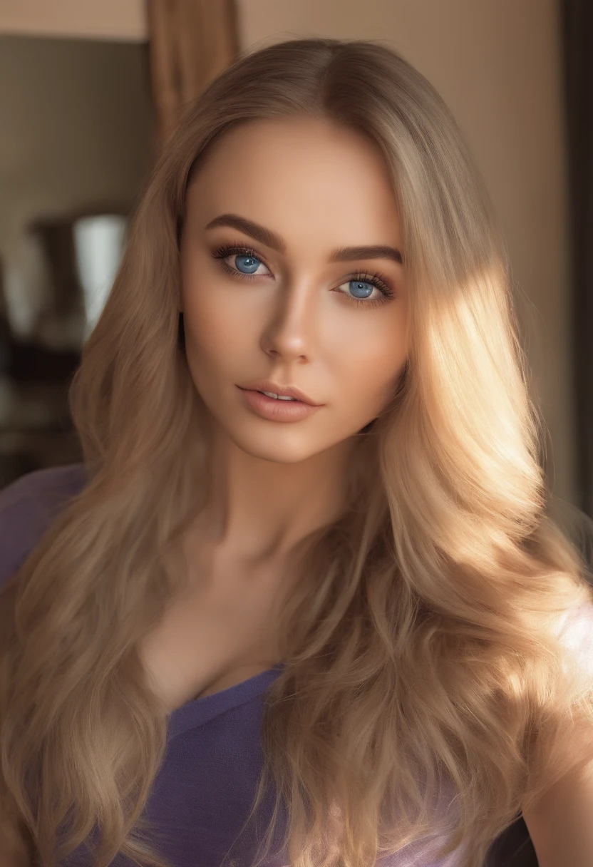 arafed woman fully , sexy girl with blue eyes, ultra realistic, meticulously detailed, portrait sophie mudd, blonde hair and large eyes, selfie of a young woman, bedroom eyes, violet myers, without makeup, natural makeup, looking directly at the camera, face with artgram, subtle makeup, stunning full body shot in the club, medium to large size bust