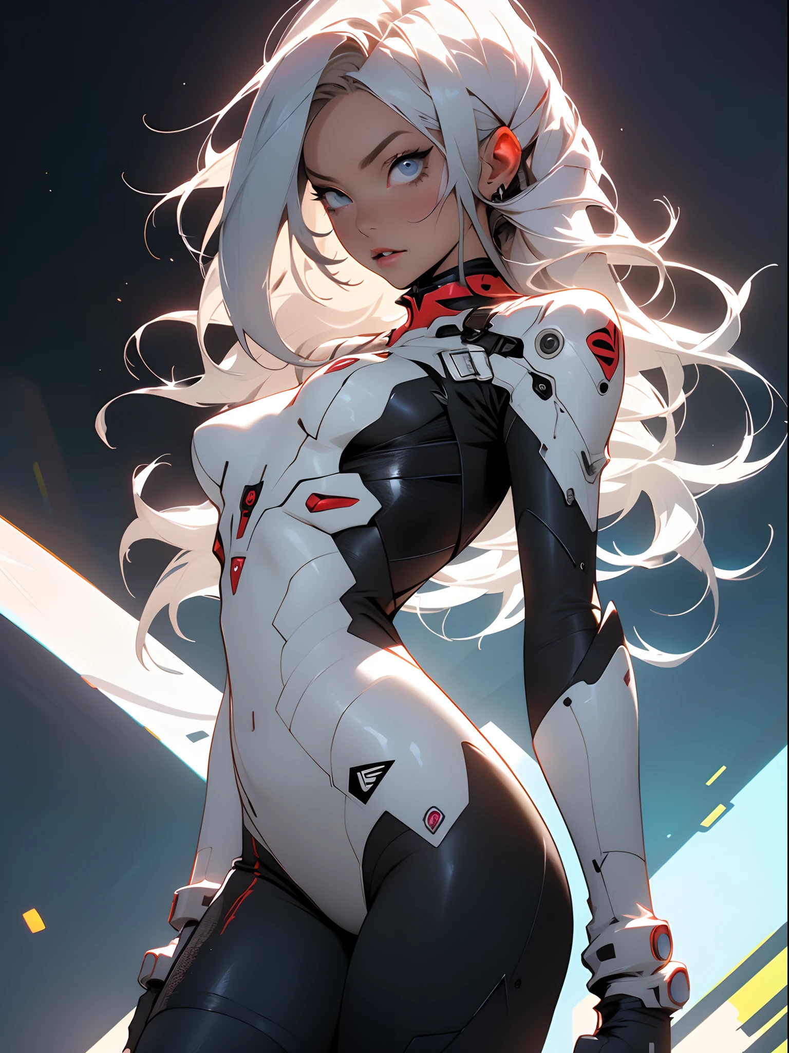 (((Young White Woman))), ((Best Quality)), ((Masterpiece)), (Detail: 1.4), 3D, A Beautiful Cyberpunk Woman with Simon Bisley-style micro thong, Genesis evangelion neon style clothing, 2-piece clothing, Long silver hair, arm tatoo, cybernetic hands, pastel, Centered, scale to fit the dimensions, nffsw (High dynamic range),Ray tracing,NVIDIA RTX,Hyper-Resolution,Unreal 5,Subsurface Dispersion, PBR Texture, Post-processing, Anisotropy Filtering, depth of fields, Maximum clarity and sharpness, Multilayer textures, Albedo and specular maps, Surface Shading, accurate simulation of light and material interactions, Perfect proportions, Octane Render, Two-tone lighting, Wide aperture, Low ISO, White Balance, thirds rule, 8K Raw, Crysisnanosuit,loraeyes,nijistyle,pantyhose,Blue eyes