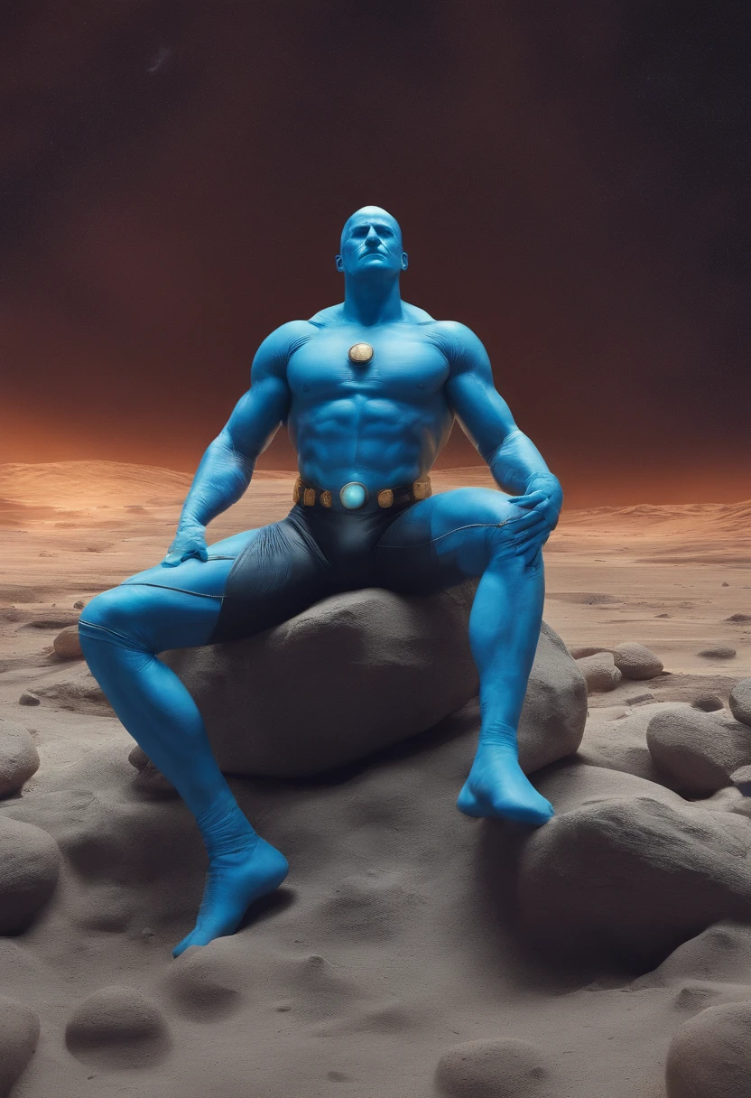 (dr Manhattan:1.1), he's glowing, standing on mars, ultra-detailed, (best quality:1.2), ultra photo-realistic, comic-accurate looking, Persian colors, empty background