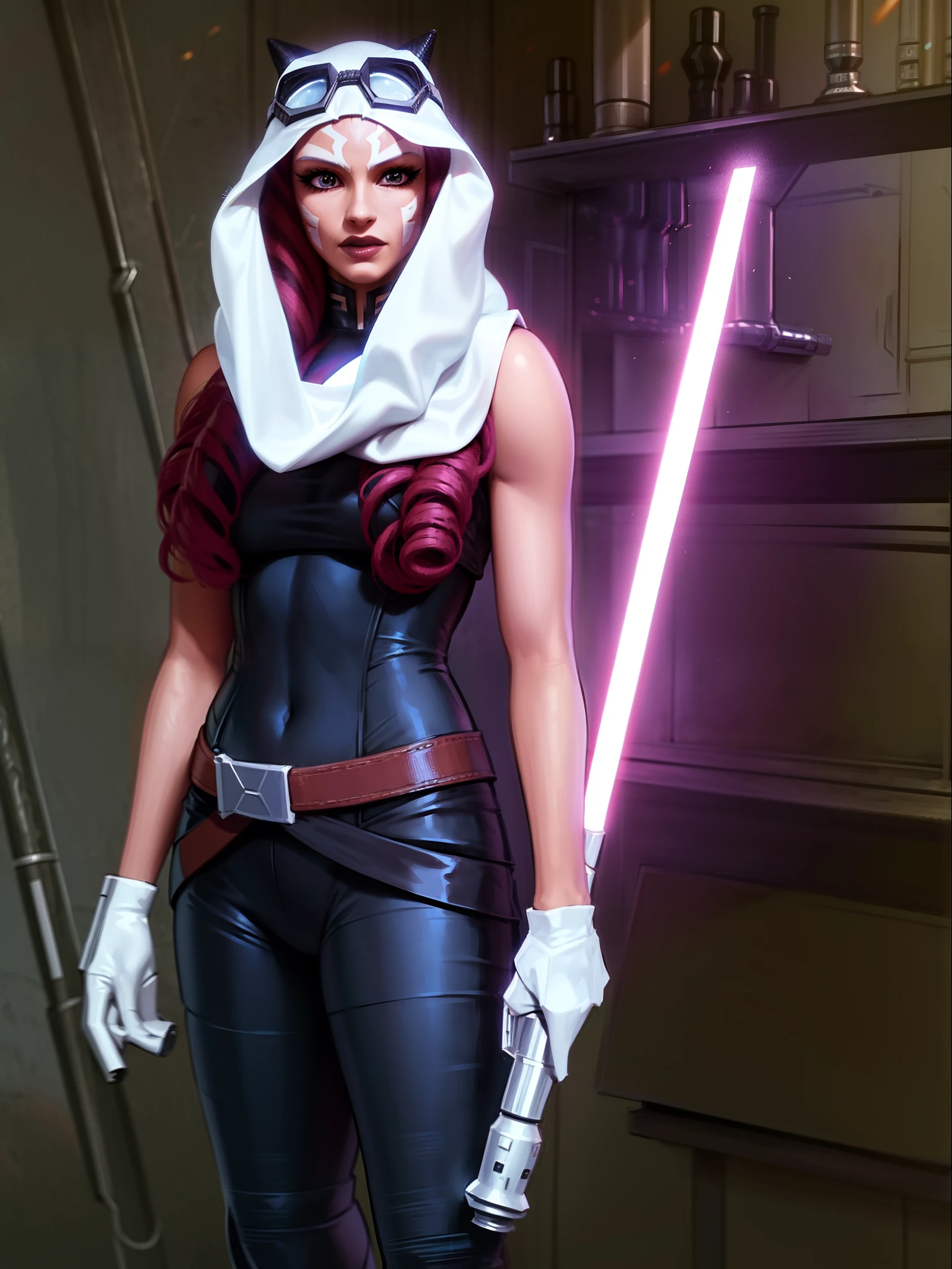 Arafed woman in a costume with a lightsaber and a scarf, Mara Jade Skywalker, mara jade |, Jedi Feminino, ariana grande as a sith, com espada de sabre de luz, Mara Jade e Luke Skywalker, Personagem de Star Wars, com sabre de luz, Jaina Solo, segurando um sabre de luz, vestindo uniforme sith preto, blonde female jedi, visual do filme star wars