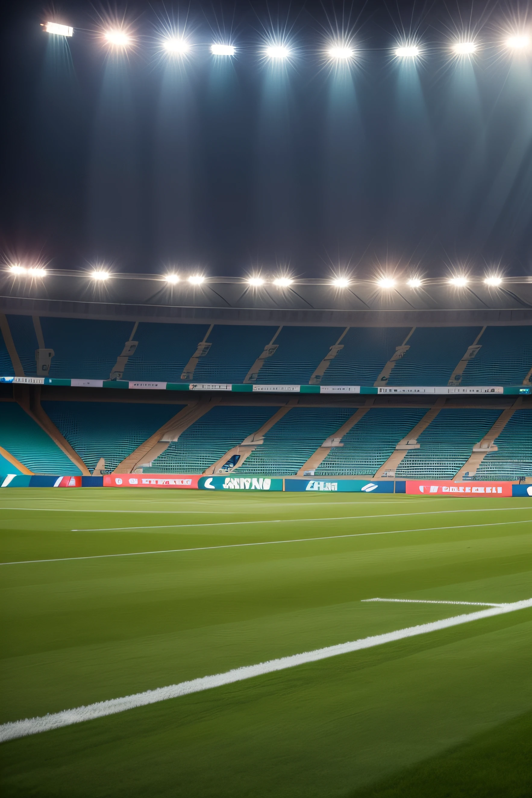 three t-shirts, Being one of Grêmio Football Porto Alegrense, uma do sport clube internacional e uma do coritiba, The three of them are in the middle of a football field in a large stadium at night