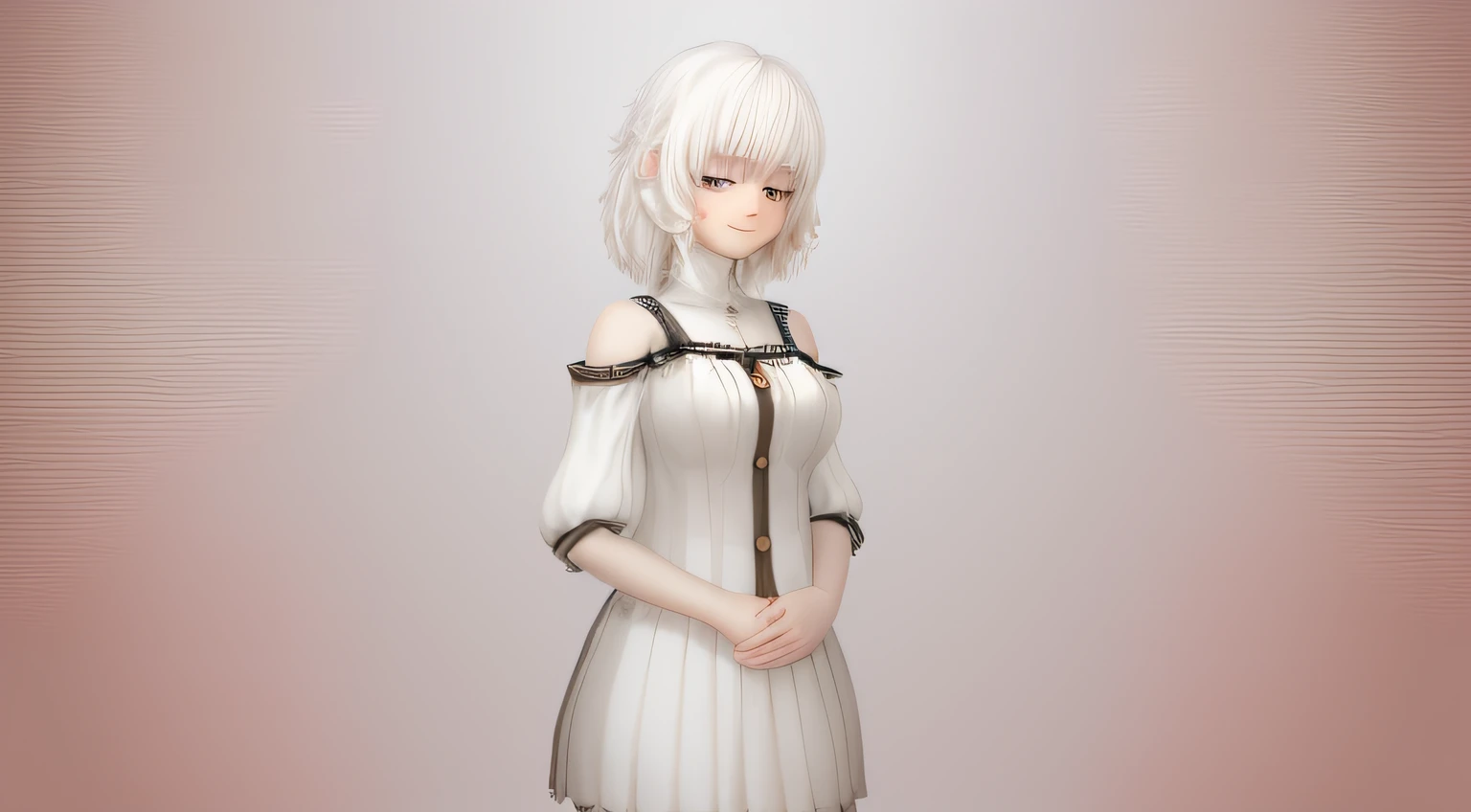 white fluffy hair, sleepy eyes, smug smile