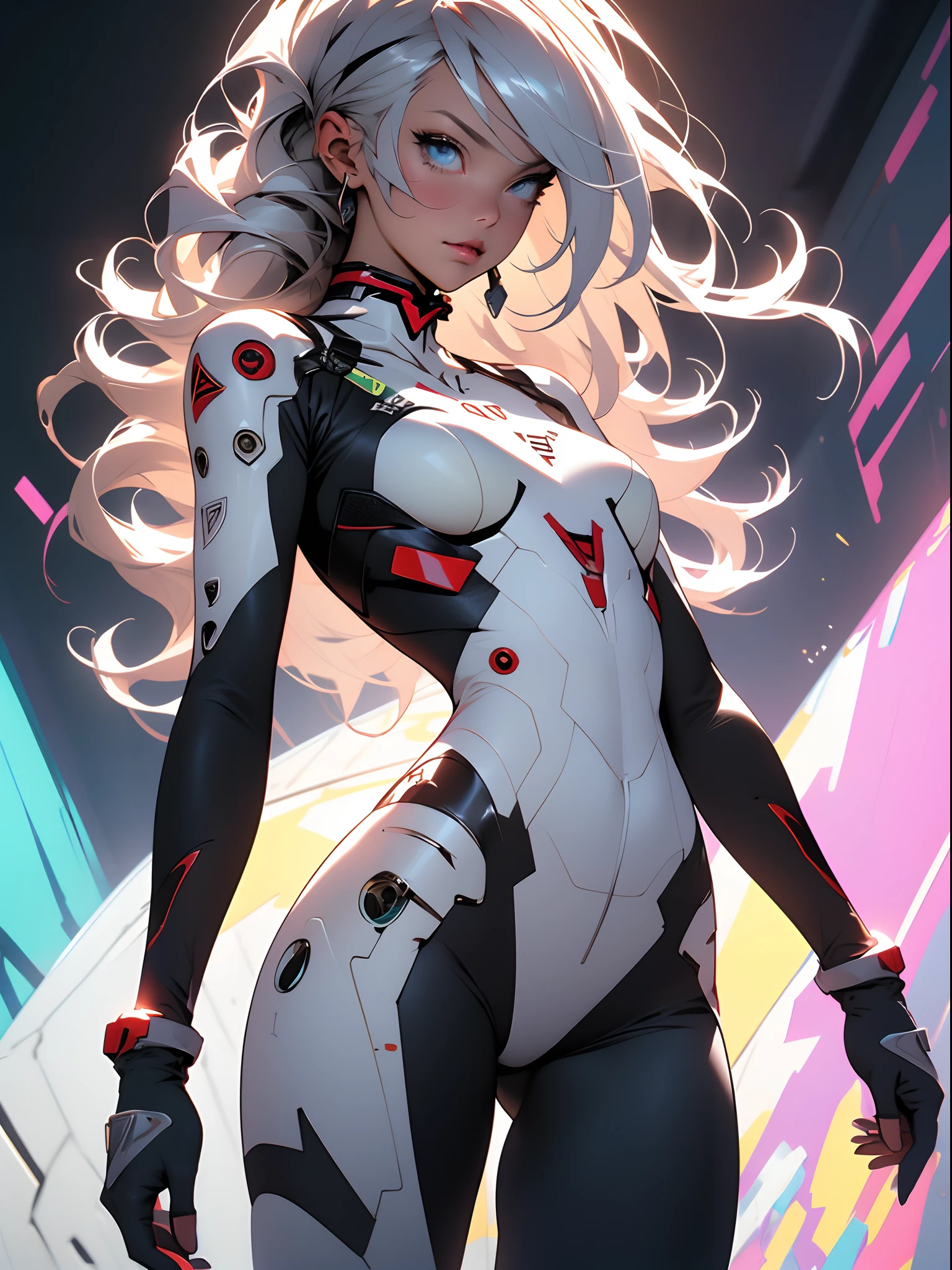 (((Young White Woman))), ((Best Quality)), ((Masterpiece)), (Detail: 1.4), 3D, A Beautiful Cyberpunk Woman with Simon Bisley-style micro thong, Genesis evangelion neon style clothing, 2-piece clothing, Long silver hair, arm tatoo, cybernetic hands, pastel, Centered, scale to fit the dimensions, nffsw (High dynamic range),Ray tracing,NVIDIA RTX,Hyper-Resolution,Unreal 5,Subsurface Dispersion, PBR Texture, Post-processing, Anisotropy Filtering, depth of fields, Maximum clarity and sharpness, Multilayer textures, Albedo and specular maps, Surface Shading, accurate simulation of light and material interactions, Perfect proportions, Octane Render, Two-tone lighting, Wide aperture, Low ISO, White Balance, thirds rule, 8K Raw, Crysisnanosuit,loraeyes,nijistyle,pantyhose,Blue eyes
