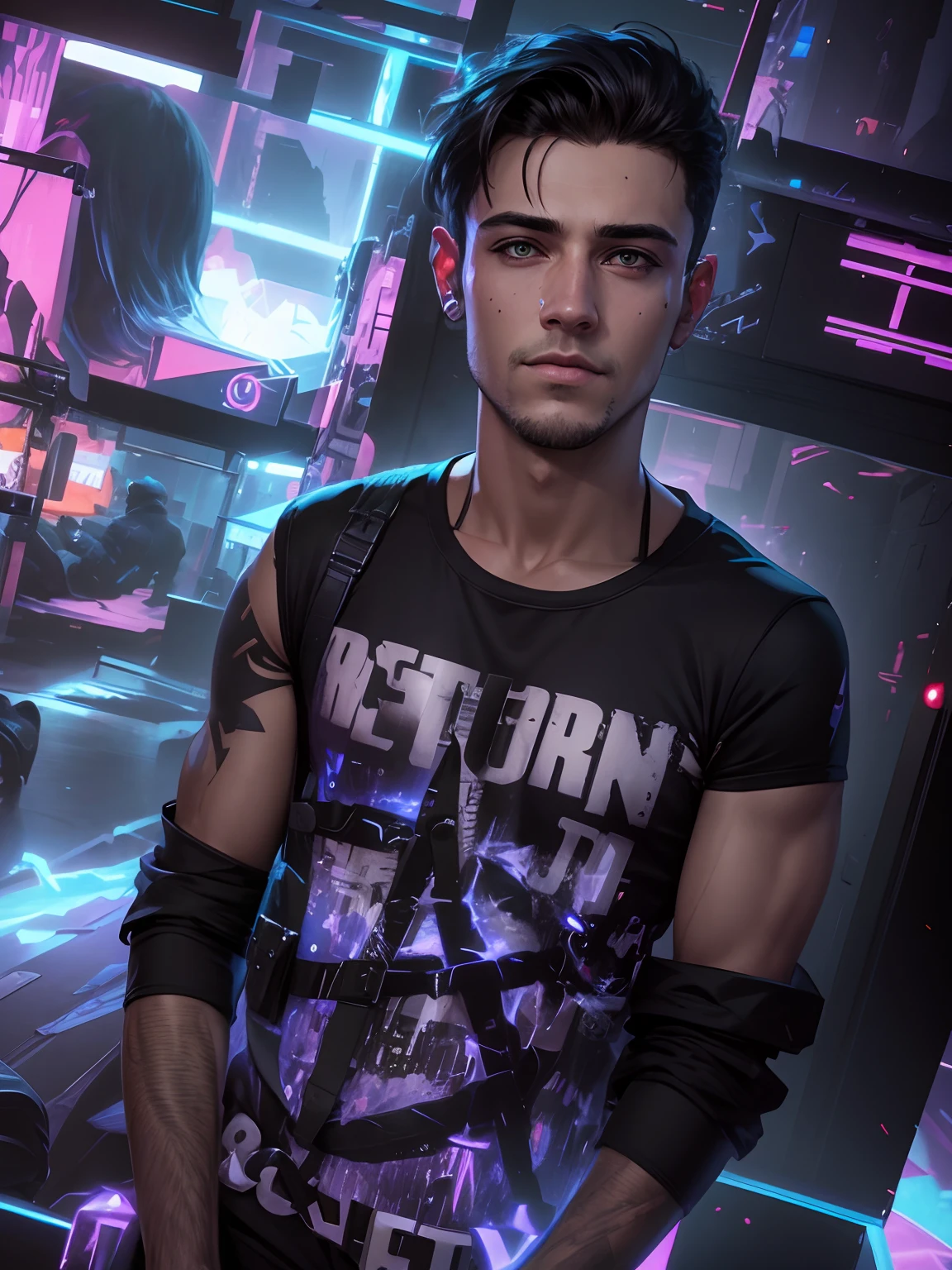 Change background cyberpunk handsome boy, realistic face 8k ultra realistic