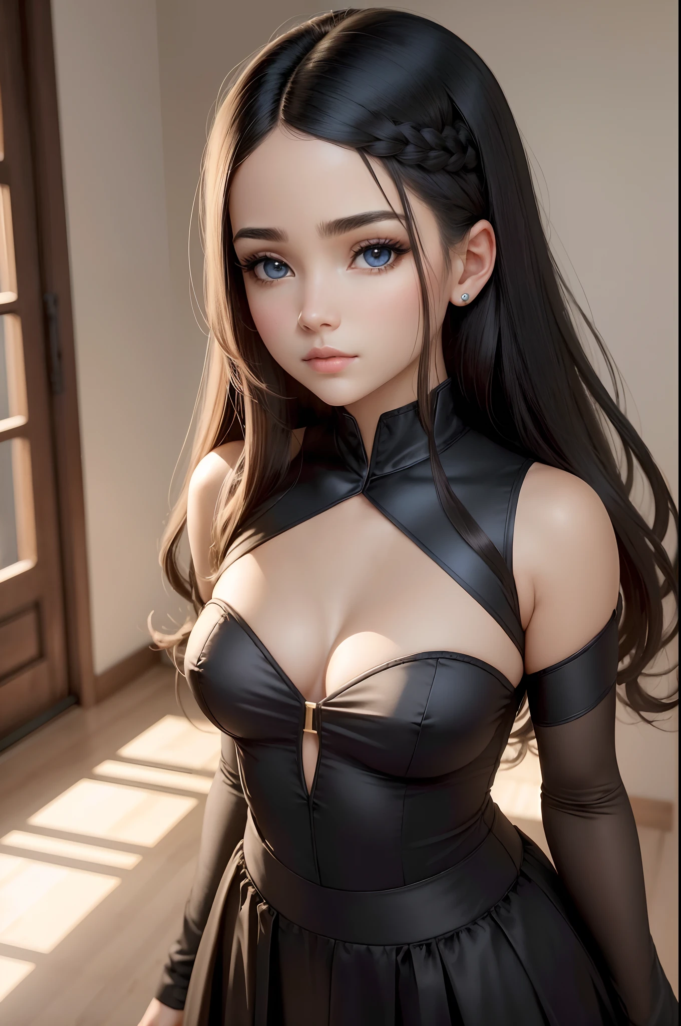 ((alta qualidade, obra-prima: 1.4)), 1girl, parte superior do corpo, roupas de baile de gala, Cabelo preto, gradient hair, rosto bonito, rosto bonito, olhos bonitos, bonita, forma facial perfeita, Absurdo, Realistic proportions, dinamic pose, detalhes altos, intrincado, detalhes intrincado, olhos realistas, realistic eye proportions, foco nítido, 32k, lifelike lighting, detalhes extremos, alunos realistas, realistic proportion eyes, realistic proportions pupils, Sombras realistas, evafie