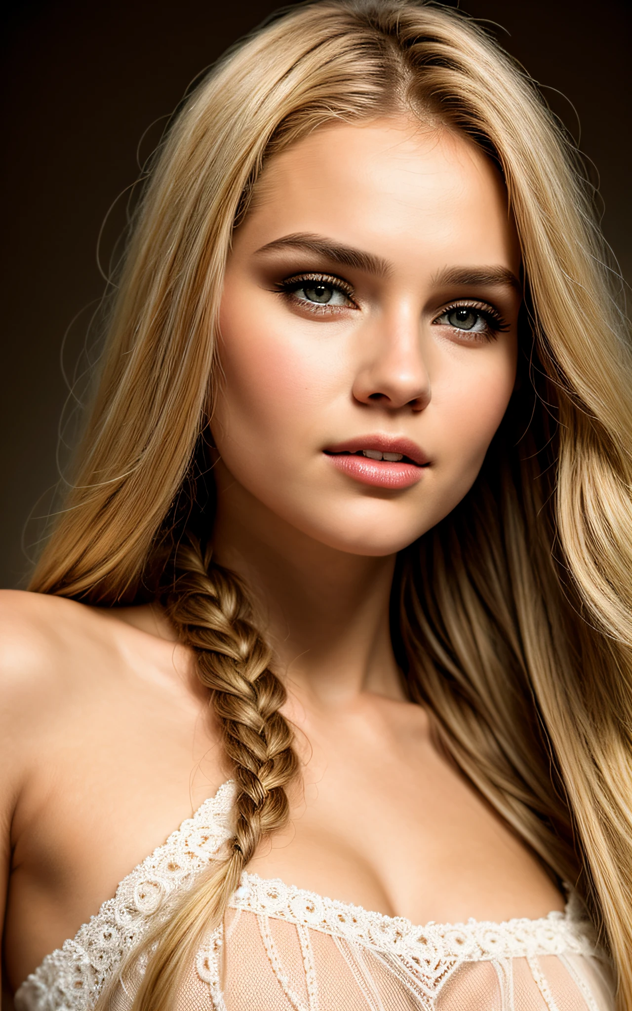 Gorgeous hyper-realistic young blonde-braided girl, 18 yo, beautiful female character, brown eyes, beautifully detailed face, beautifully detailed eyes, reflecting eyes, perfect facial feature, make up, 80´s pop urban style, dynamic pose, dance choreography, Mysterious, (intricate_details:1.2), bokeh,